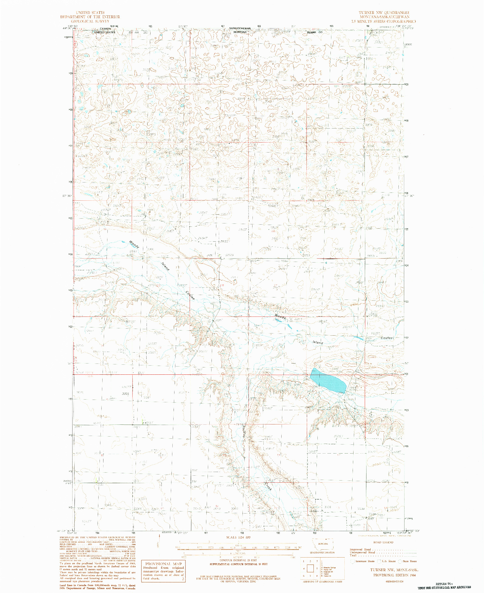 USGS 1:24000-SCALE QUADRANGLE FOR TURNER NW, MT 1984