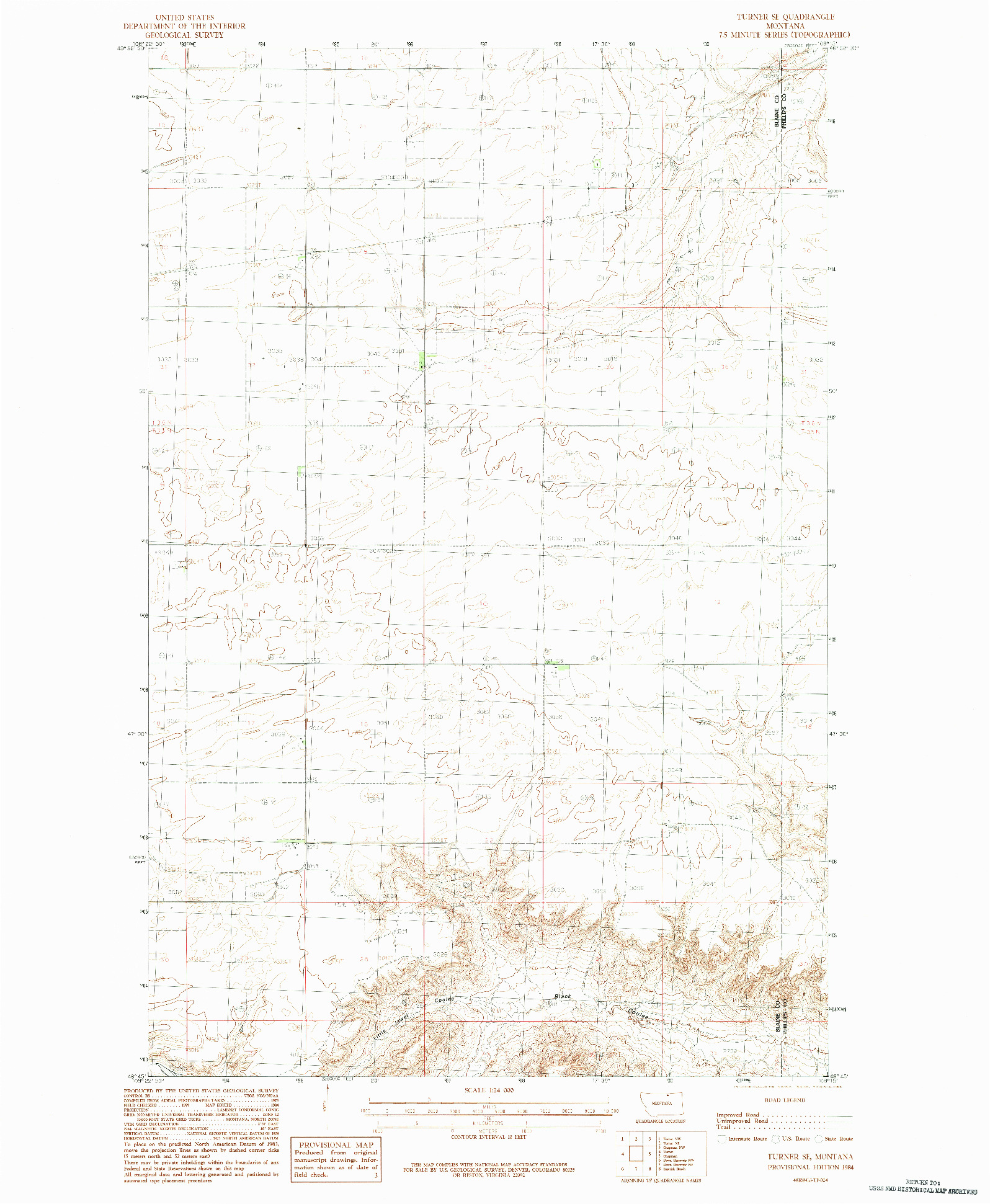 USGS 1:24000-SCALE QUADRANGLE FOR TURNER SE, MT 1984