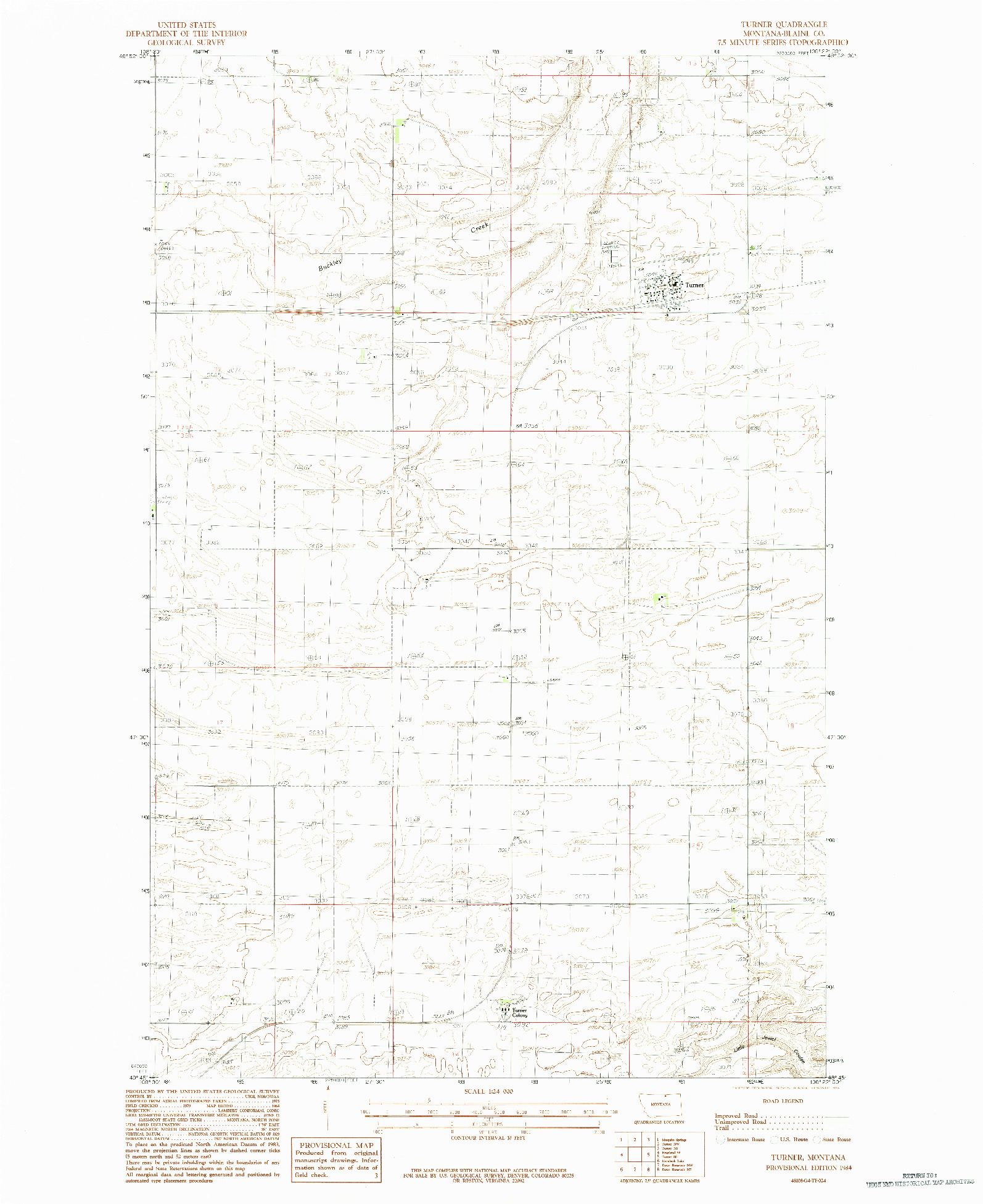 USGS 1:24000-SCALE QUADRANGLE FOR TURNER, MT 1984