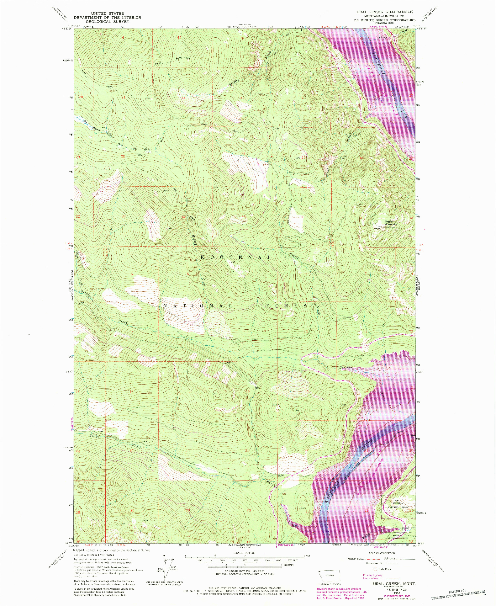 USGS 1:24000-SCALE QUADRANGLE FOR URAL CREEK, MT 1963