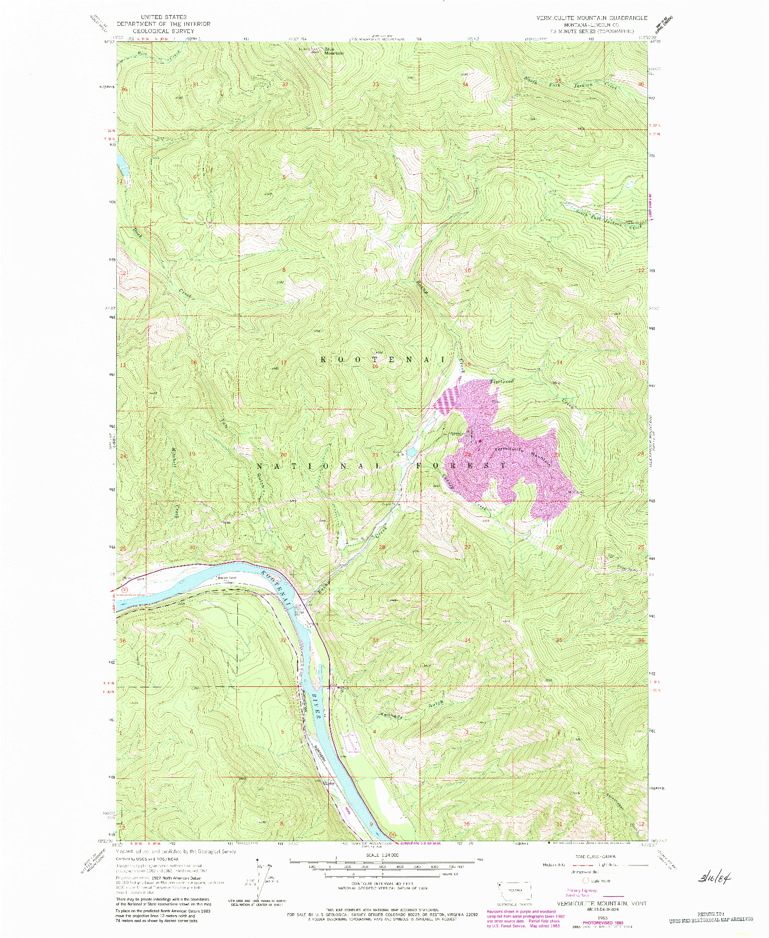 USGS 1:24000-SCALE QUADRANGLE FOR VERMICULITE MOUNTAIN, MT 1963