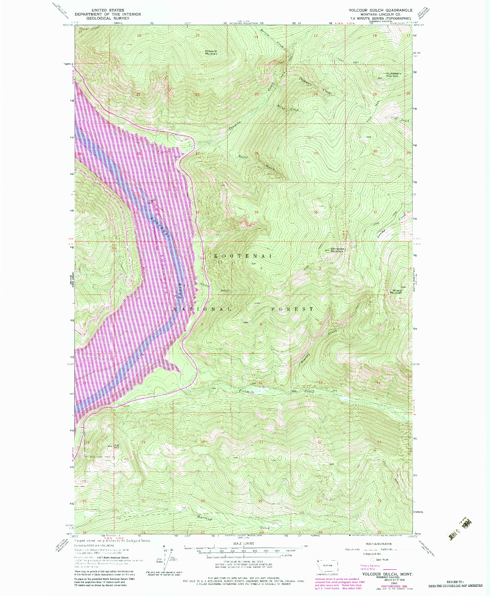 USGS 1:24000-SCALE QUADRANGLE FOR VOLCOUR GULCH, MT 1983