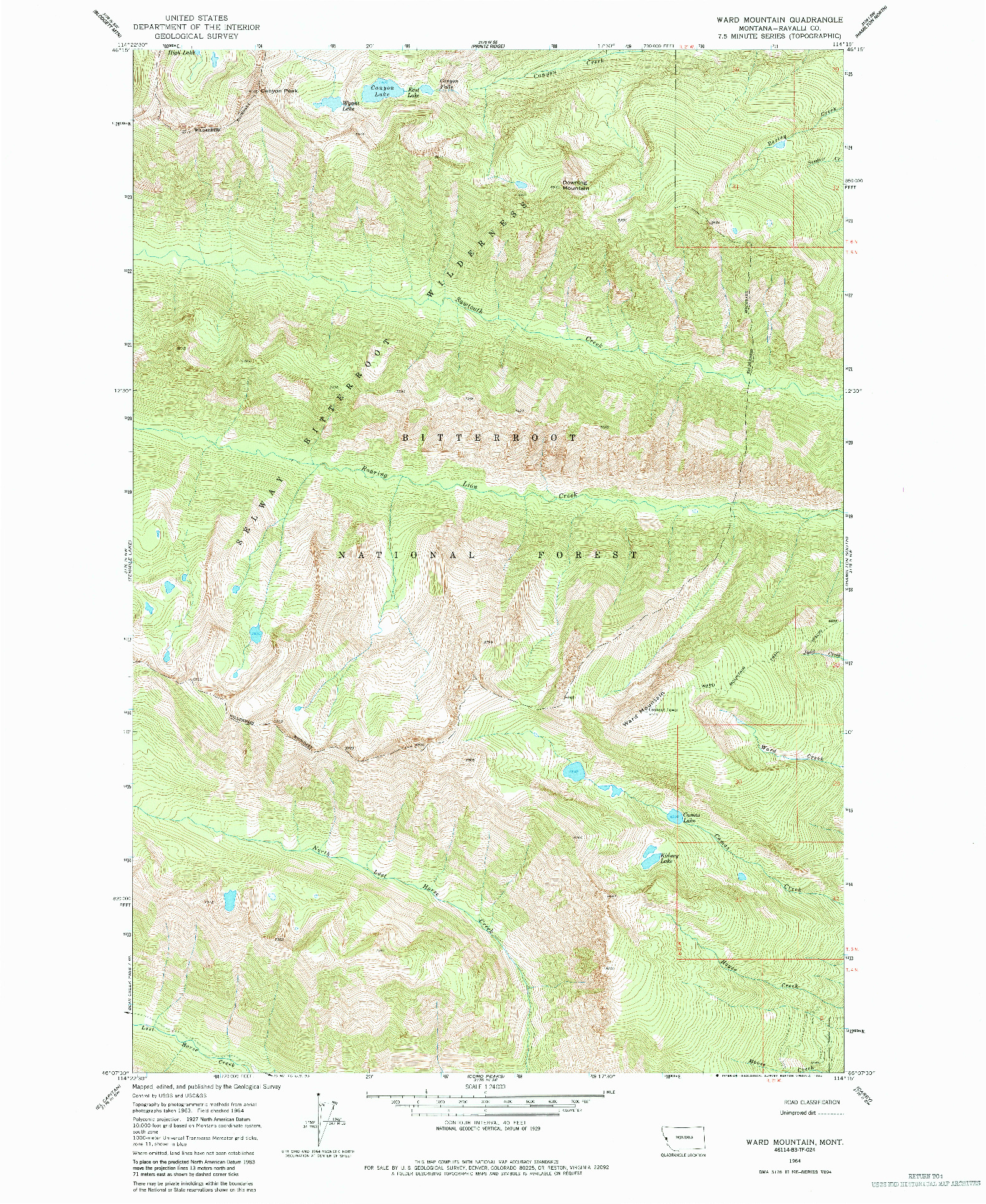 USGS 1:24000-SCALE QUADRANGLE FOR WARD MOUNTAIN, MT 1964