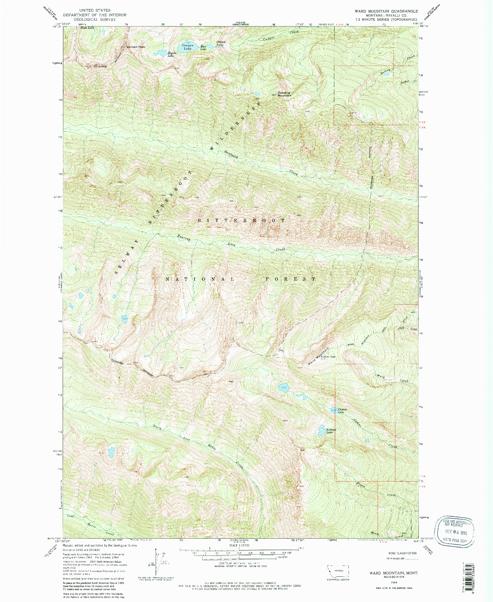 USGS 1:24000-SCALE QUADRANGLE FOR WARD MOUNTAIN, MT 1964