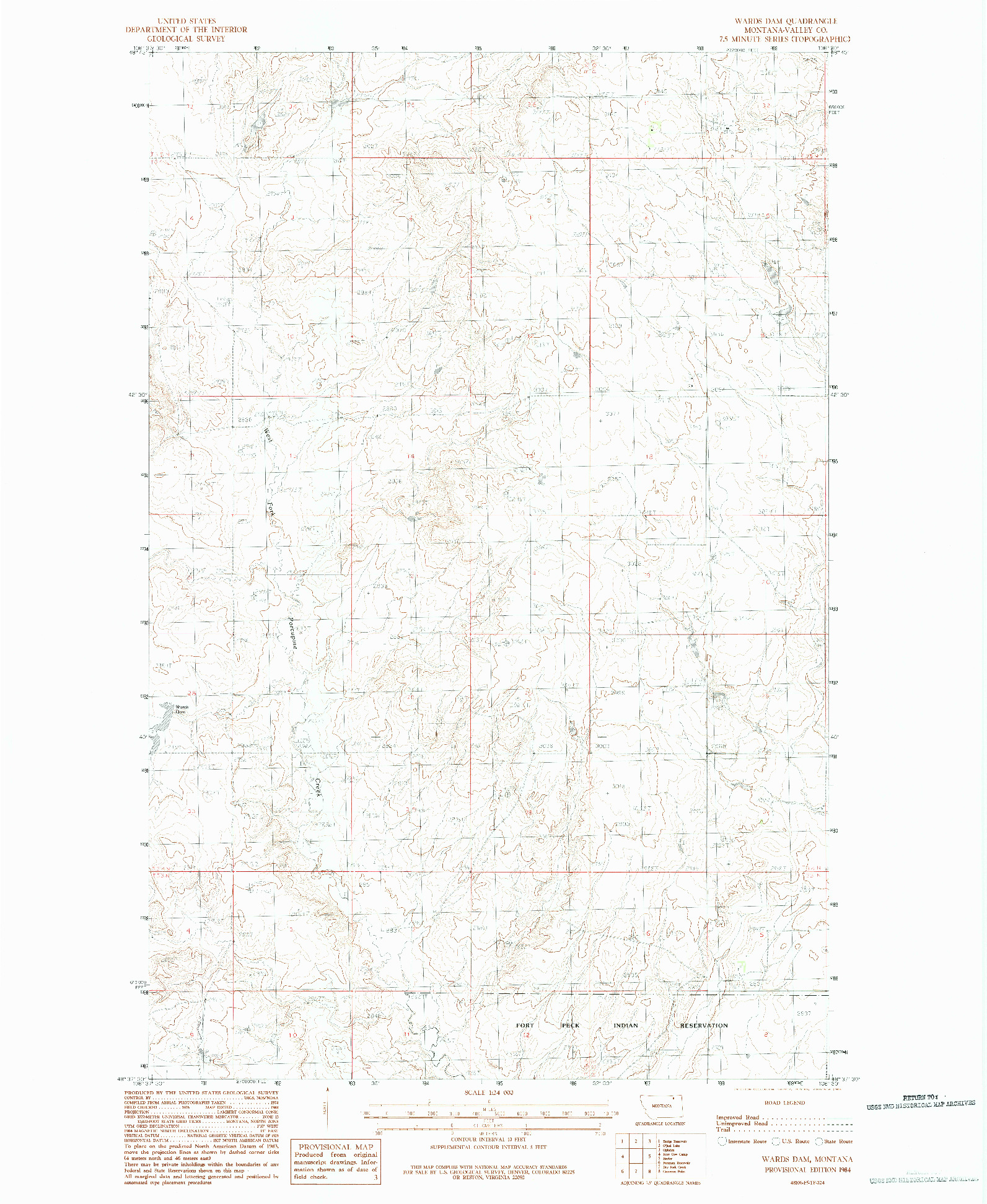 USGS 1:24000-SCALE QUADRANGLE FOR WARDS DAM, MT 1984