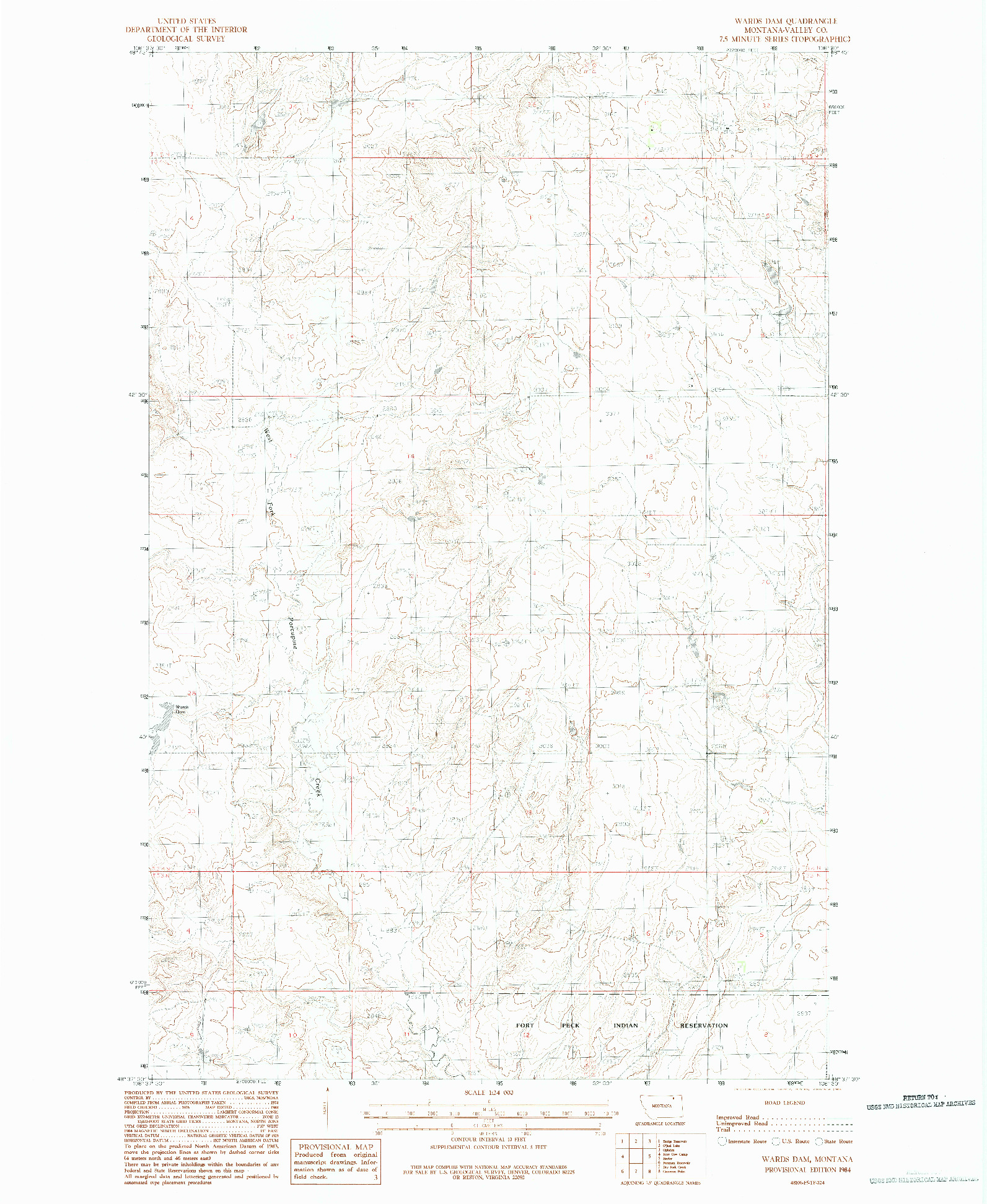 USGS 1:24000-SCALE QUADRANGLE FOR WARDS DAM, MT 1984