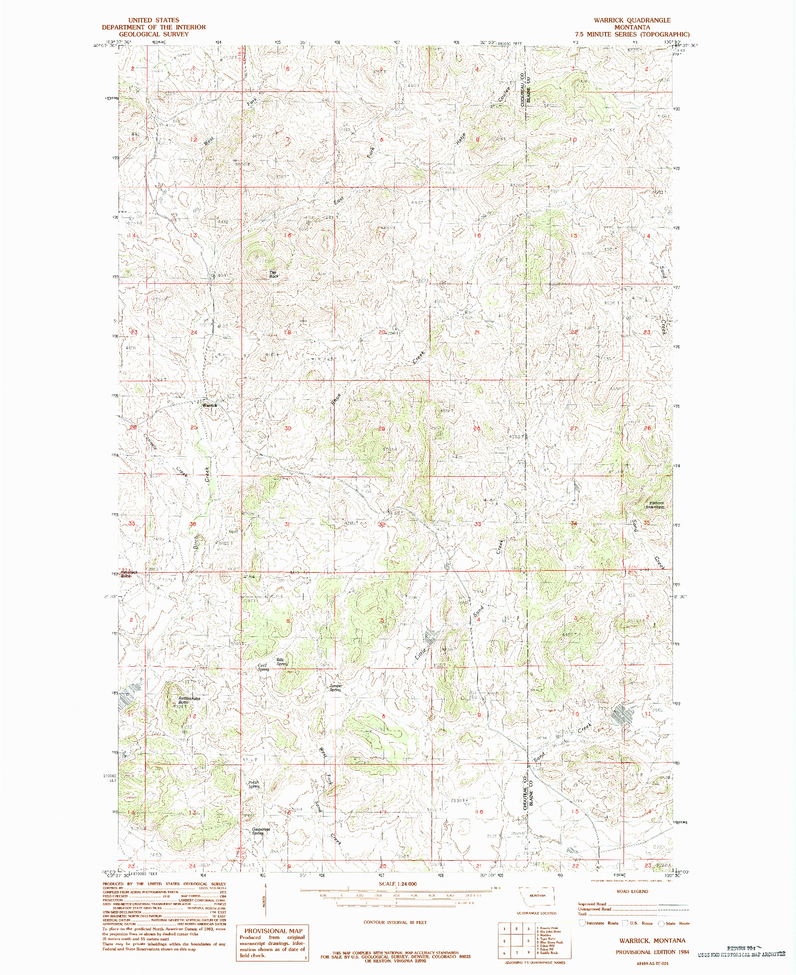 USGS 1:24000-SCALE QUADRANGLE FOR WARRICK, MT 1984