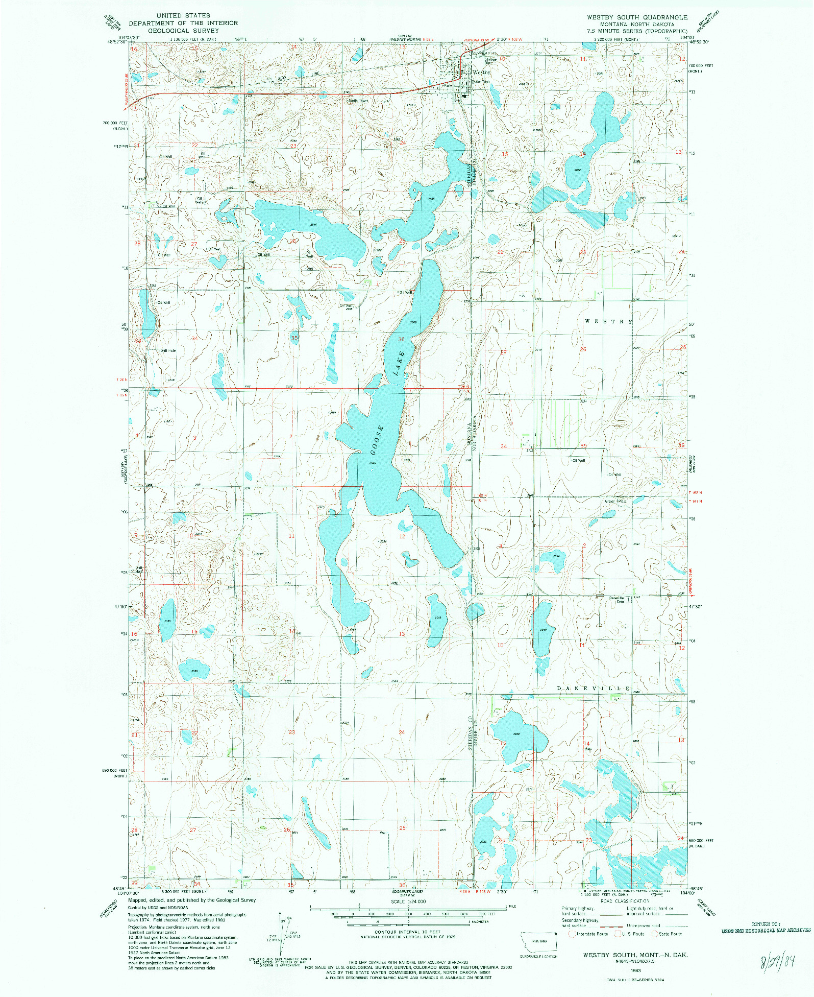USGS 1:24000-SCALE QUADRANGLE FOR WESTBY SOUTH, MT 1983