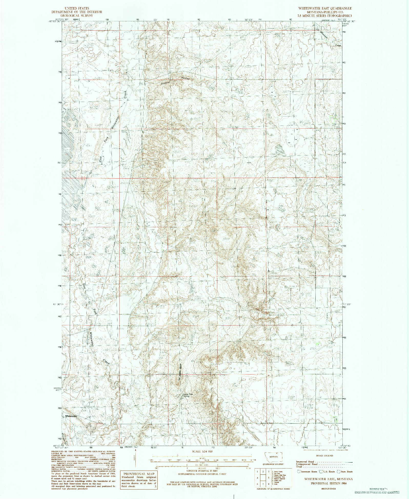 USGS 1:24000-SCALE QUADRANGLE FOR WHITEWATER EAST, MT 1984