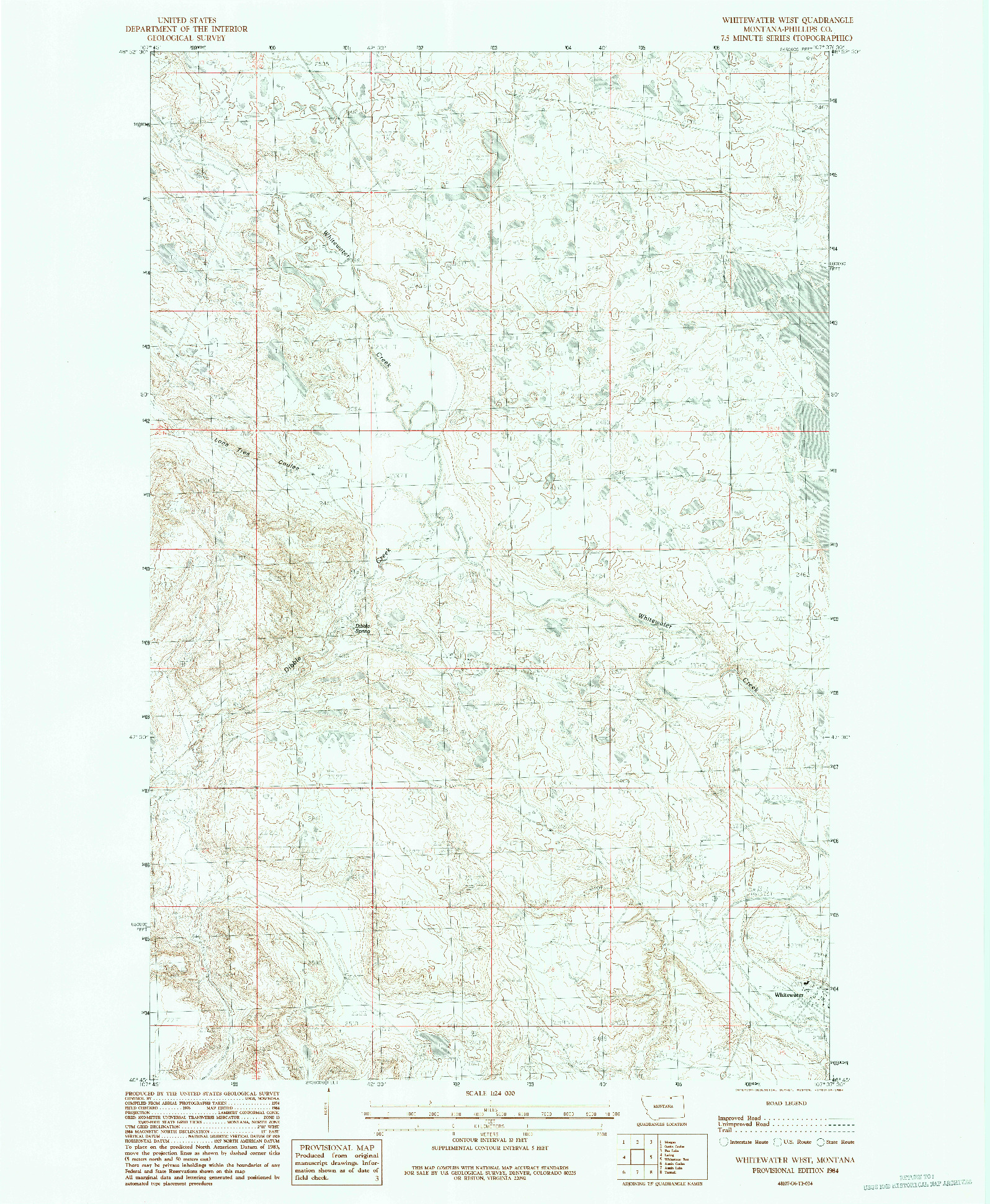 USGS 1:24000-SCALE QUADRANGLE FOR WHITEWATER WEST, MT 1984