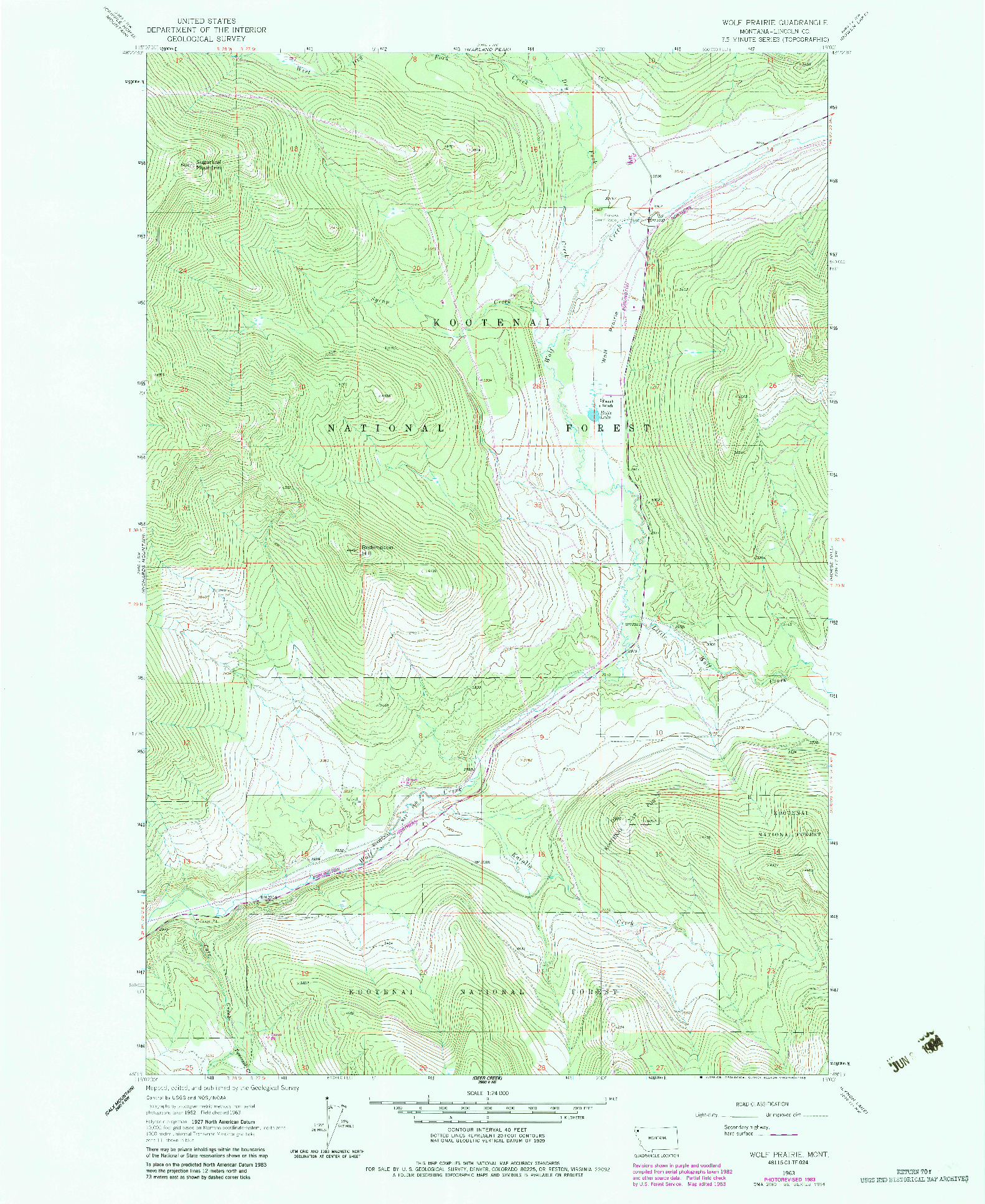 USGS 1:24000-SCALE QUADRANGLE FOR WOLF PRAIRIE, MT 1963