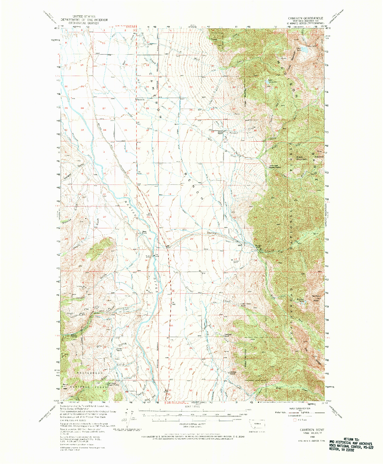 USGS 1:62500-SCALE QUADRANGLE FOR CAMERON, MT 1950