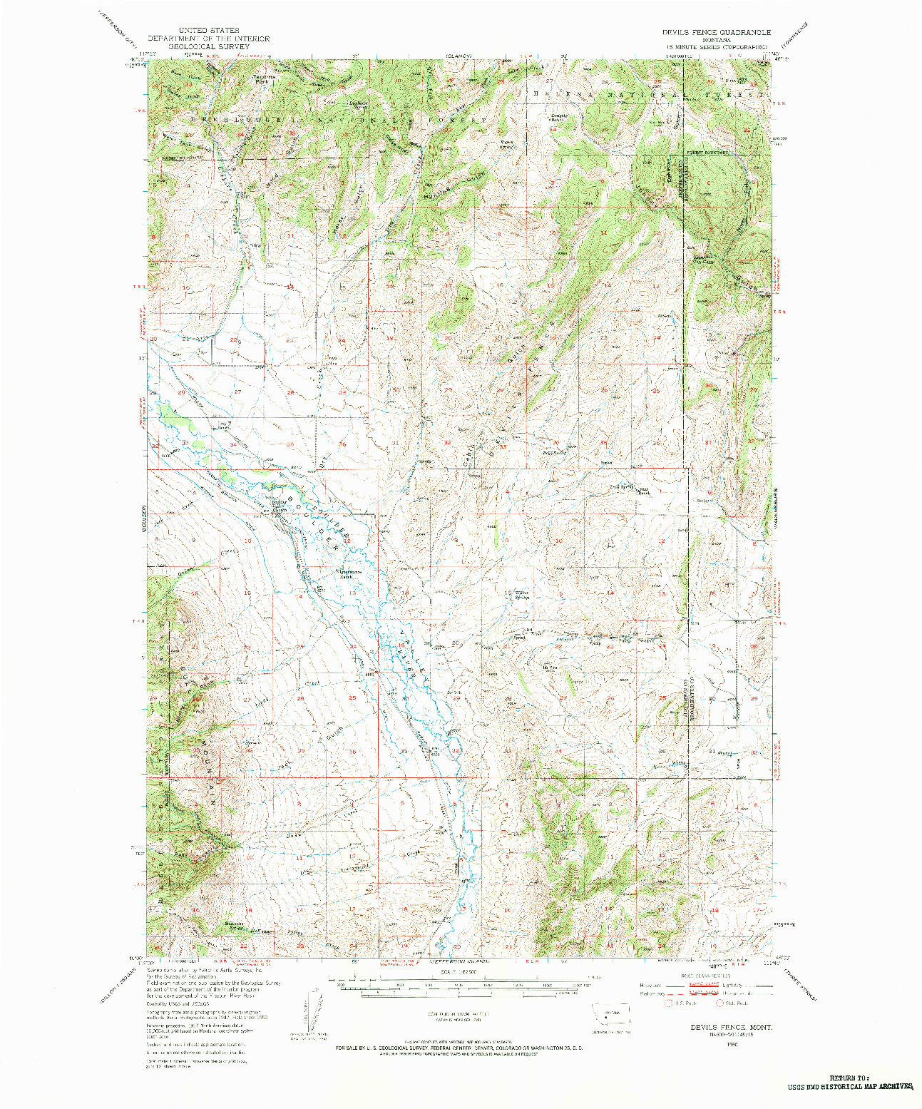 USGS 1:62500-SCALE QUADRANGLE FOR DEVILS FENCE, MT 1950