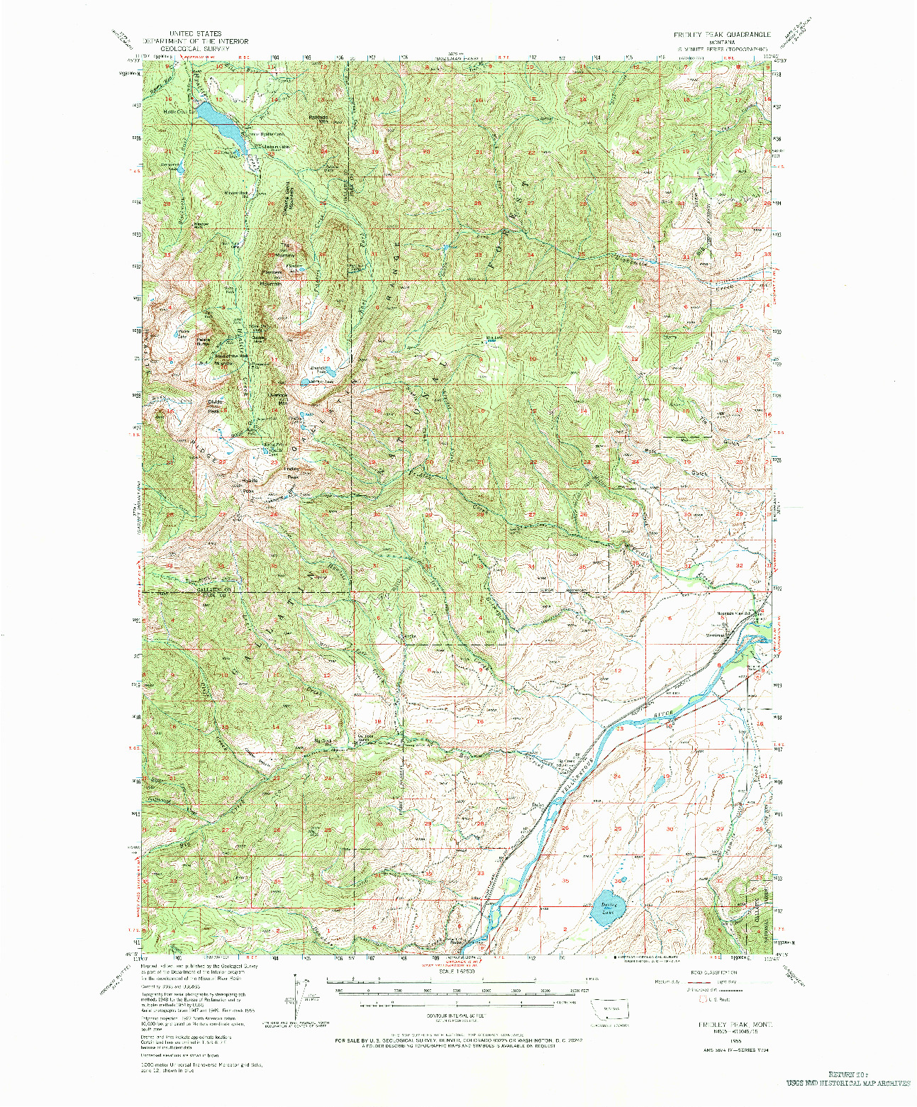 USGS 1:62500-SCALE QUADRANGLE FOR FRIDLEY PEAK, MT 1955