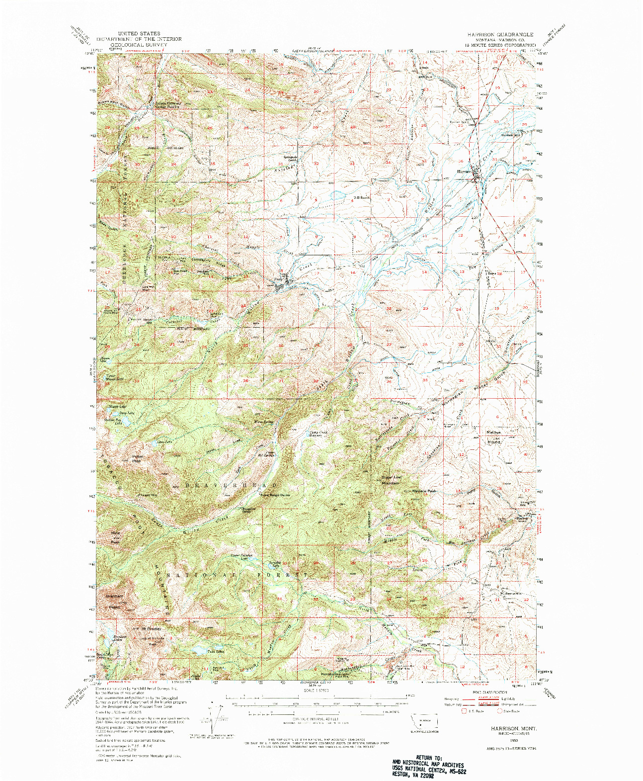 USGS 1:62500-SCALE QUADRANGLE FOR HARRISON, MT 1950