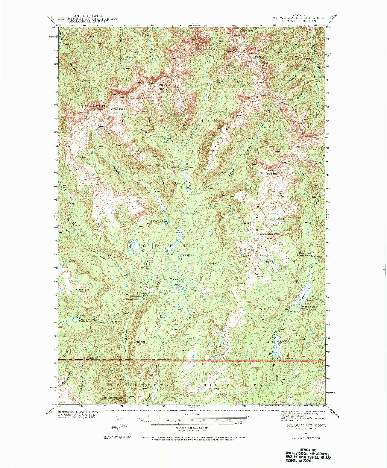 USGS 1:62500-SCALE QUADRANGLE FOR MT WALLACE, MT 1940