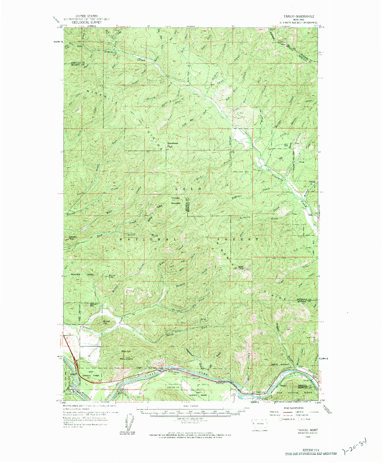 USGS 1:62500-SCALE QUADRANGLE FOR TARKIO, MT 1959