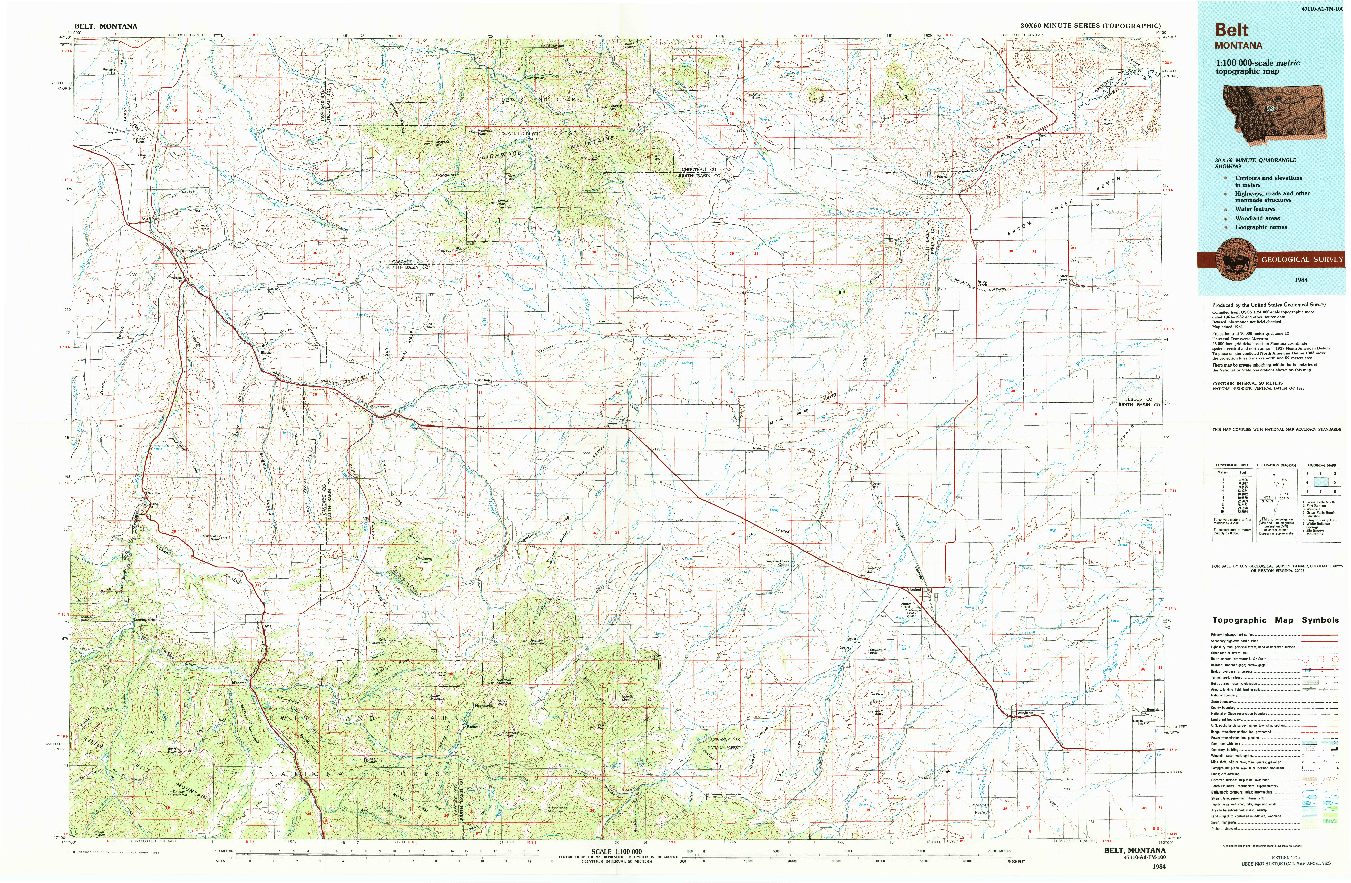 USGS 1:100000-SCALE QUADRANGLE FOR BELT, MT 1984
