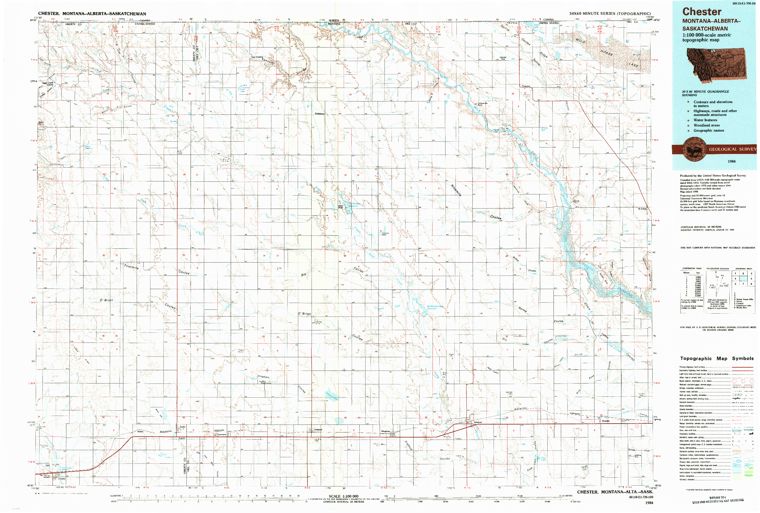 USGS 1:100000-SCALE QUADRANGLE FOR CHESTER, MT 1984
