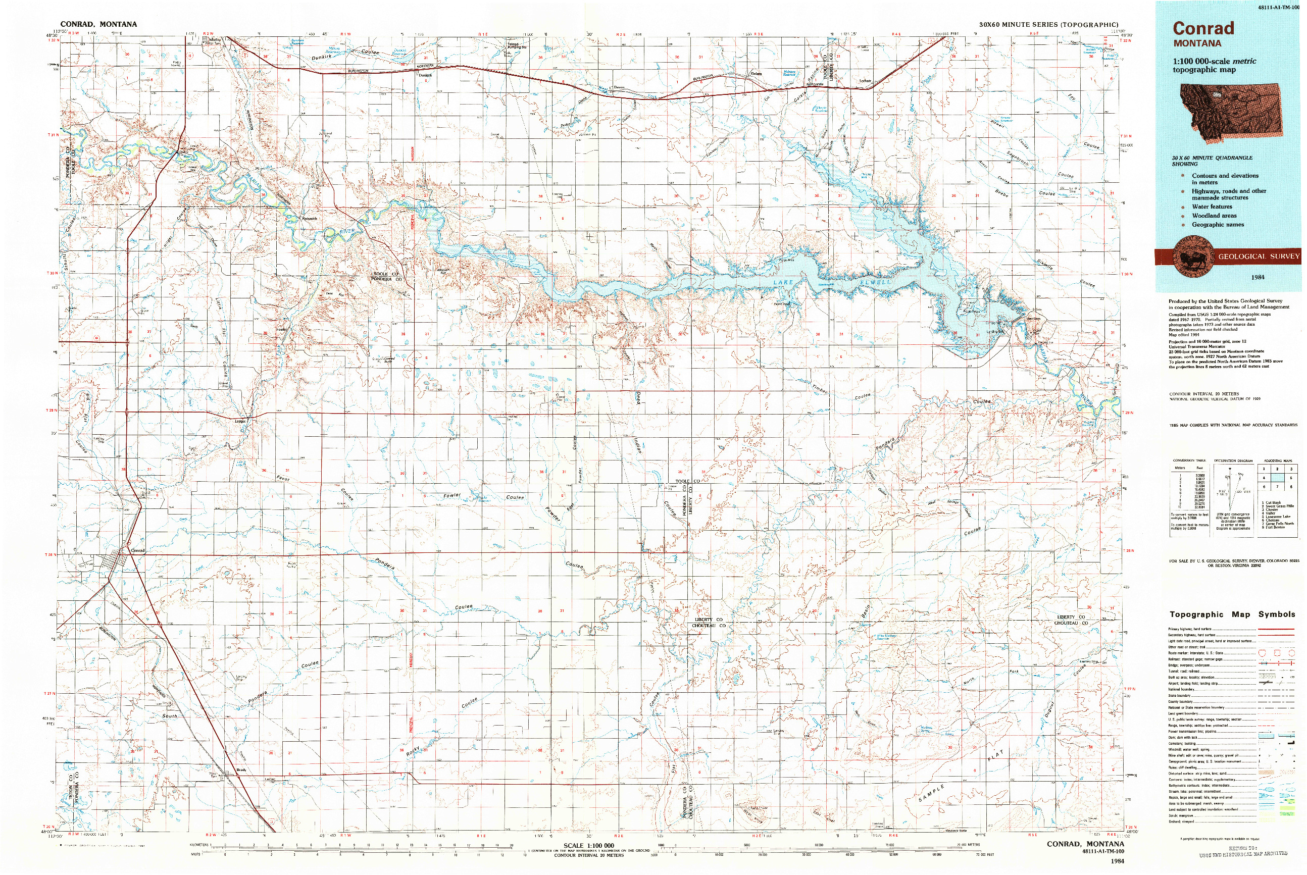 USGS 1:100000-SCALE QUADRANGLE FOR CONRAD, MT 1984