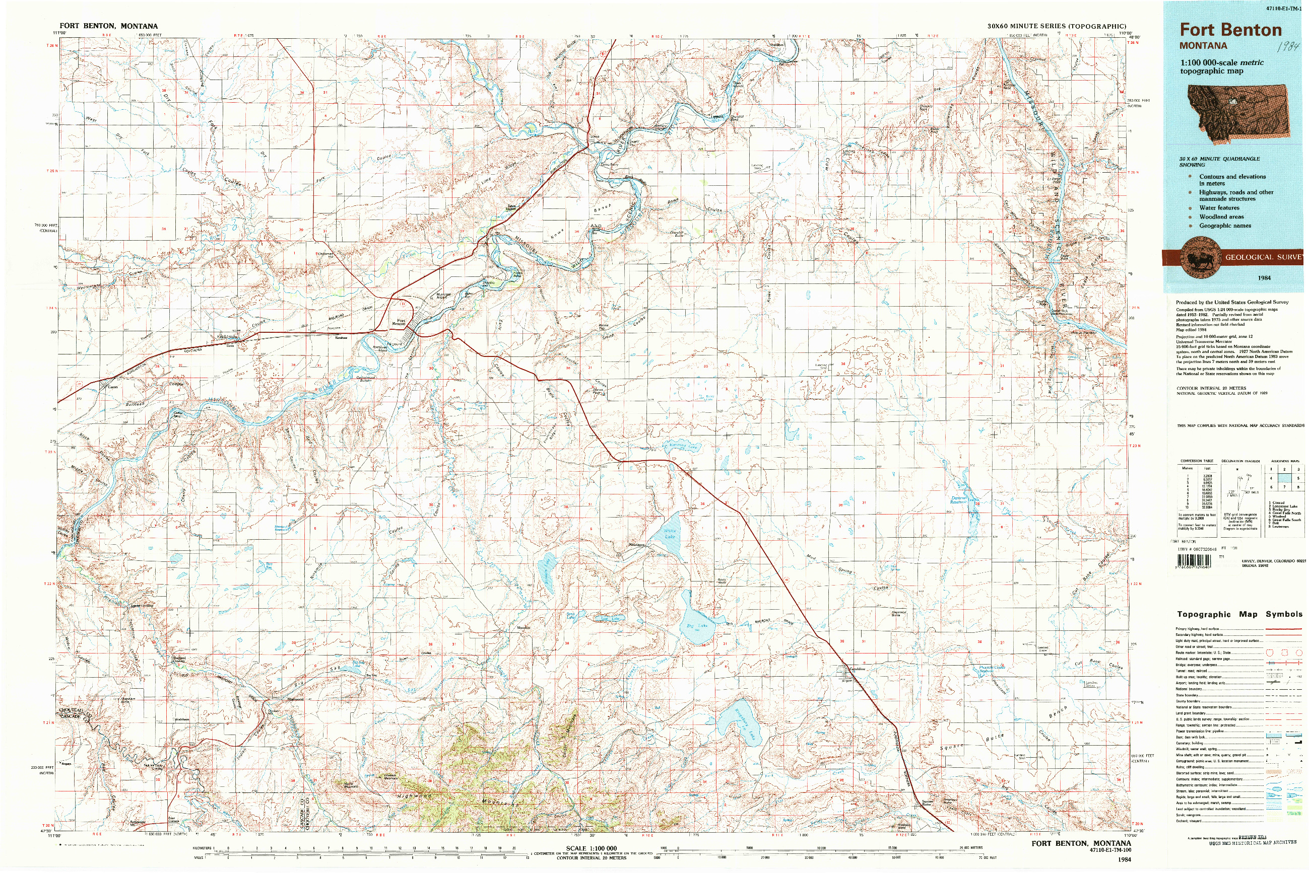 USGS 1:100000-SCALE QUADRANGLE FOR FORT BENTON, MT 1984