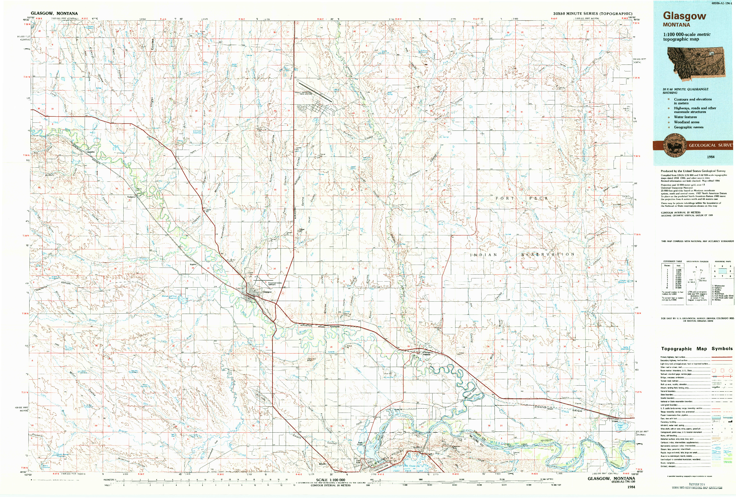 USGS 1:100000-SCALE QUADRANGLE FOR GLASGOW, MT 1984
