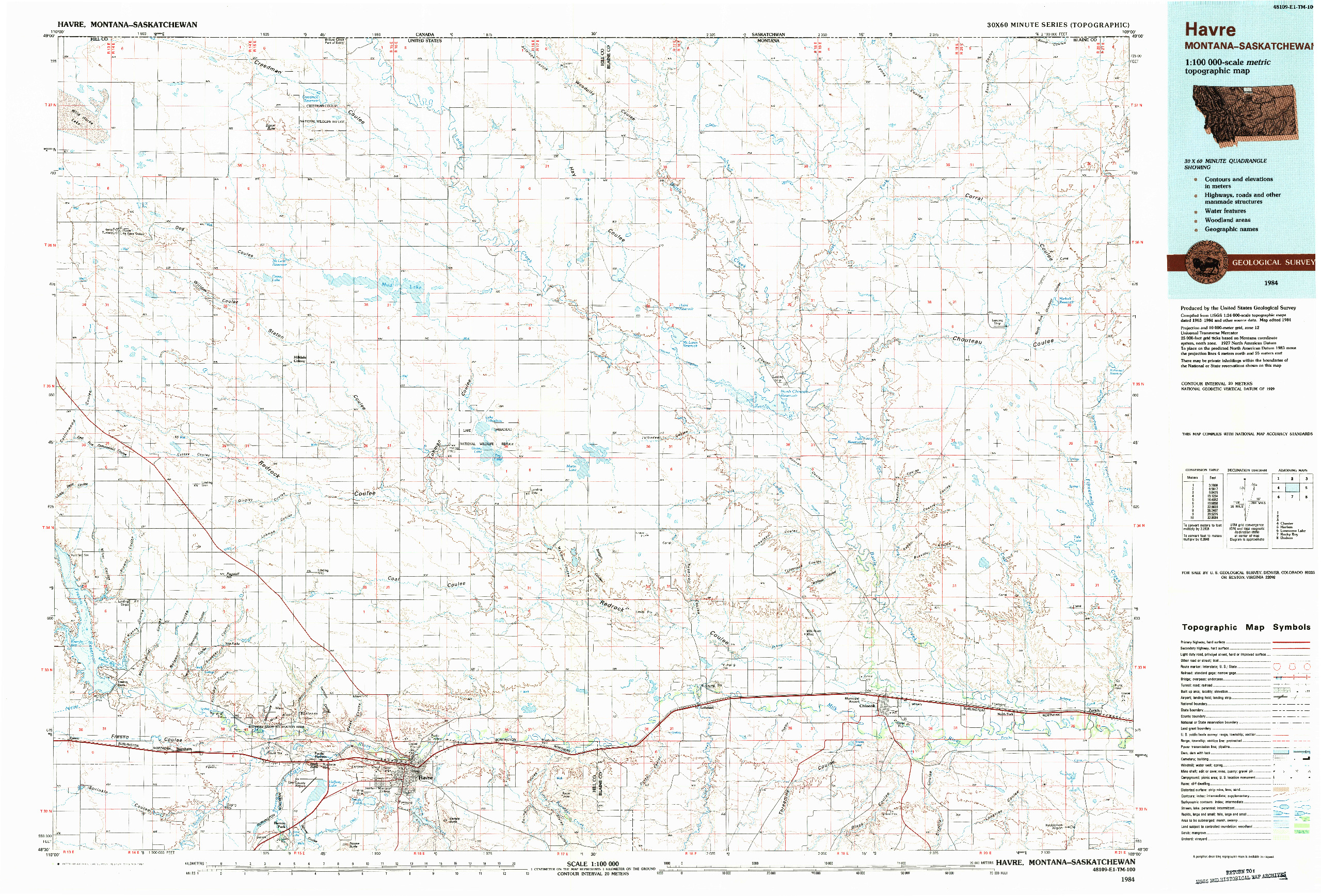 USGS 1:100000-SCALE QUADRANGLE FOR HAVRE, MT 1984