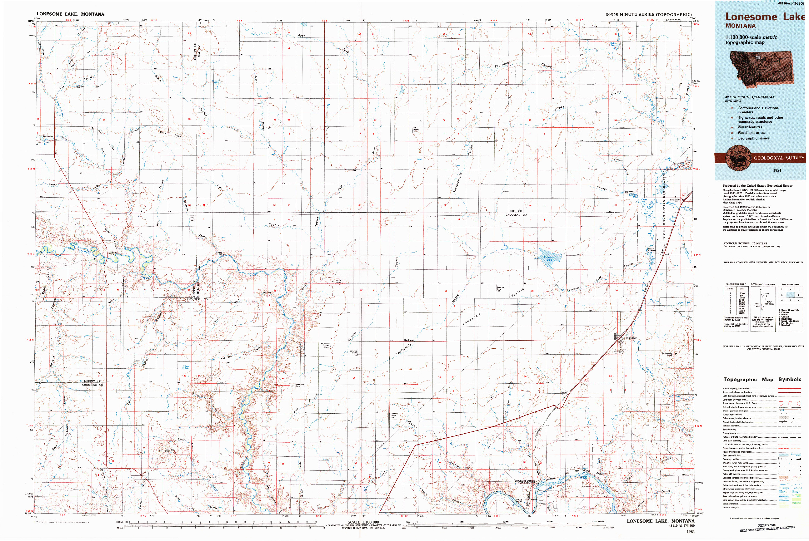 USGS 1:100000-SCALE QUADRANGLE FOR LONESOME LAKE, MT 1984