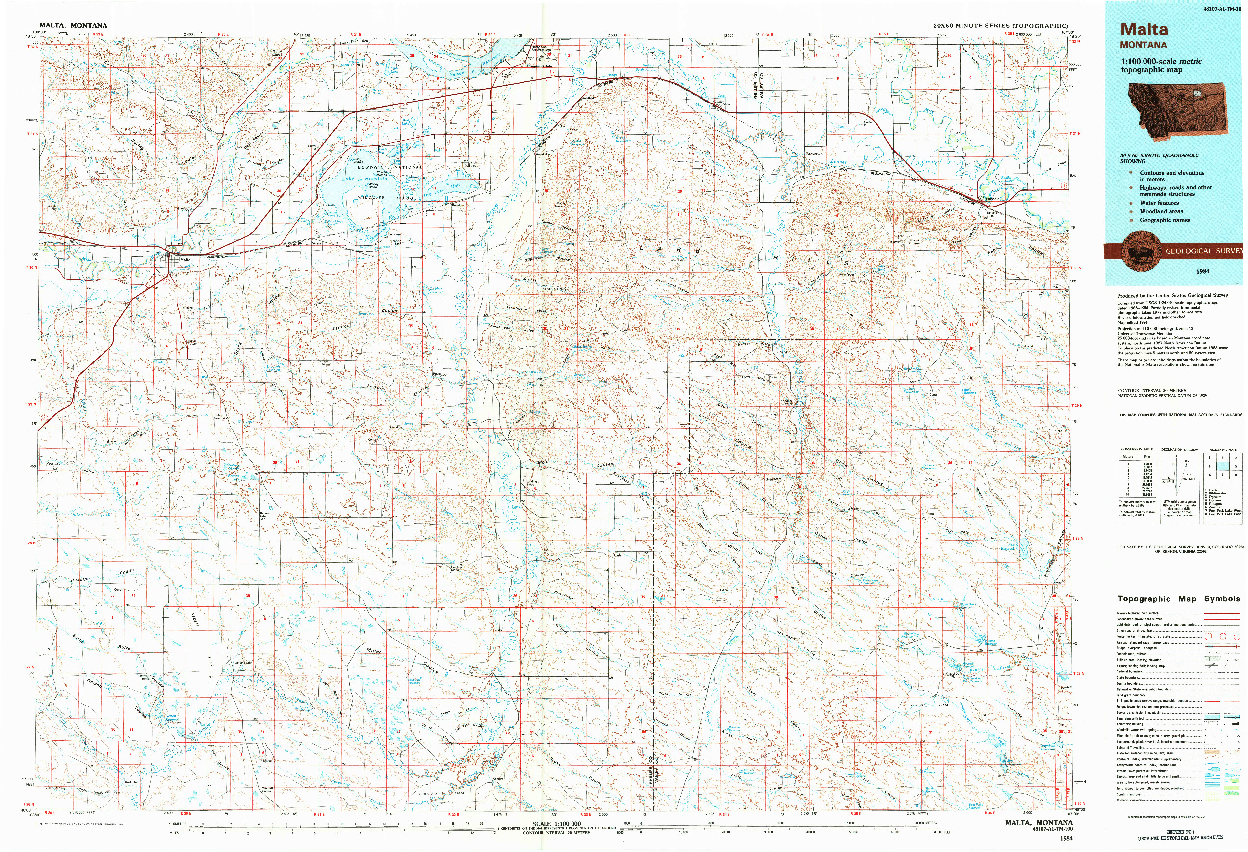 USGS 1:100000-SCALE QUADRANGLE FOR MALTA, MT 1984