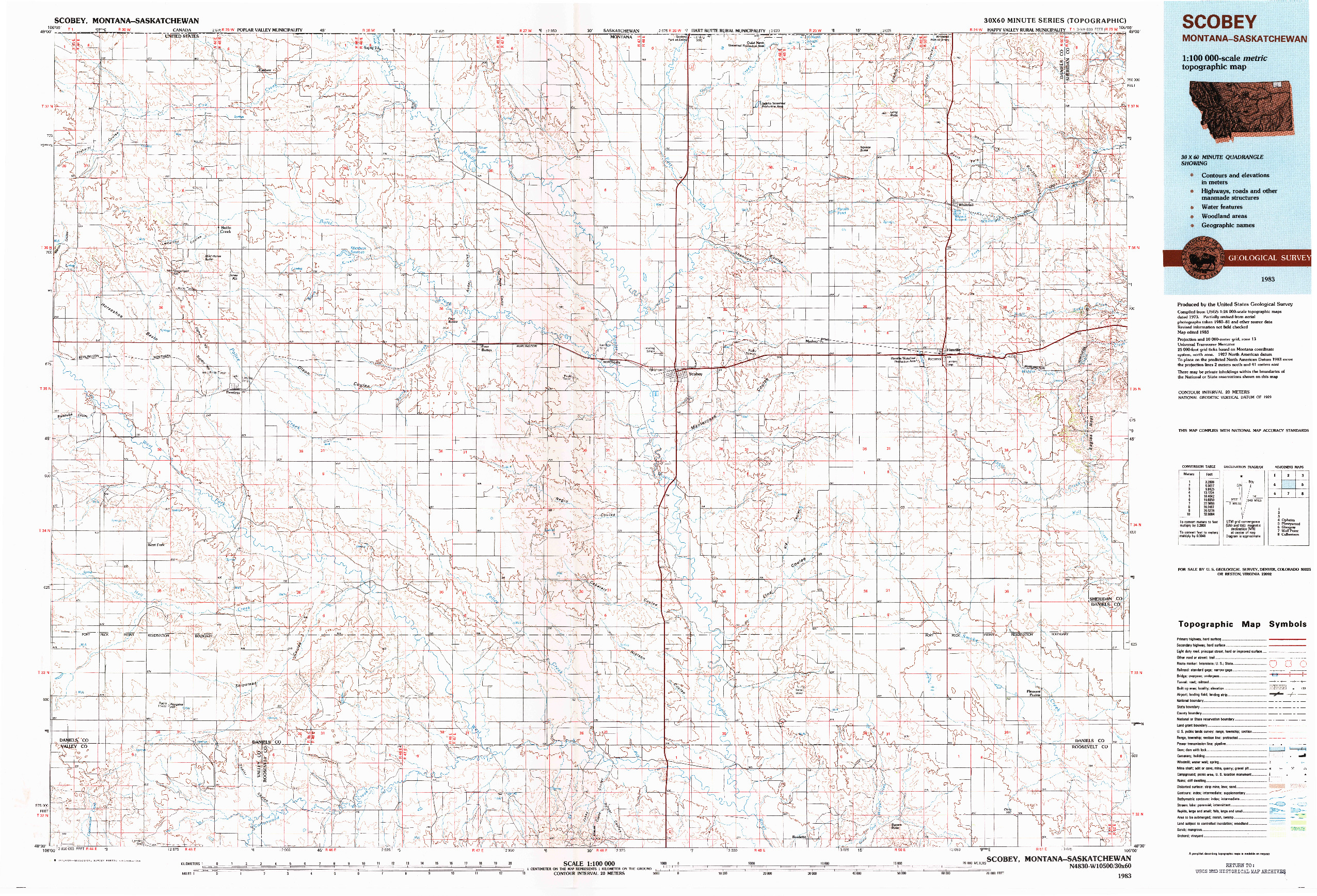 USGS 1:100000-SCALE QUADRANGLE FOR SCOBEY, MT 1983