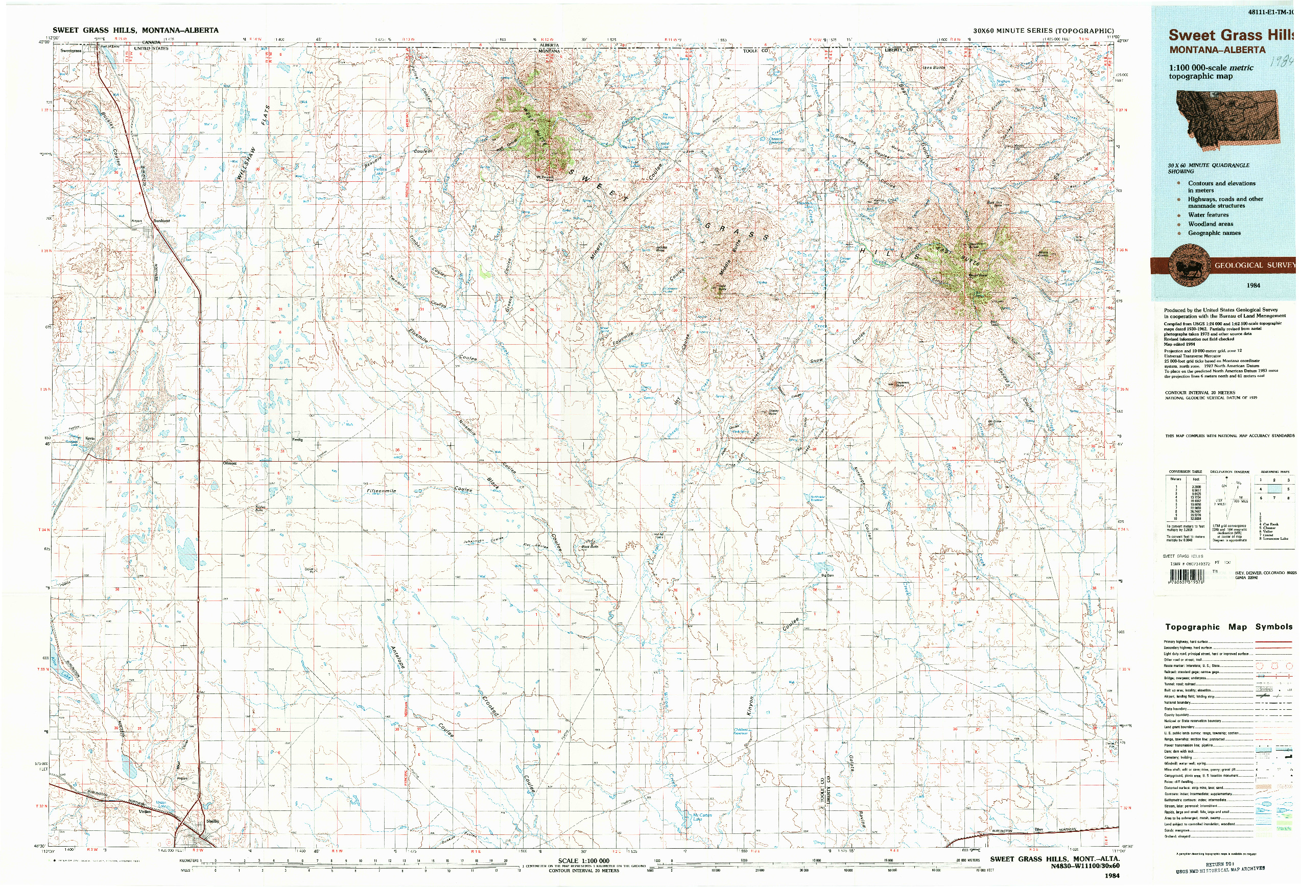USGS 1:100000-SCALE QUADRANGLE FOR SWEET GRASS HILLS, MT 1984