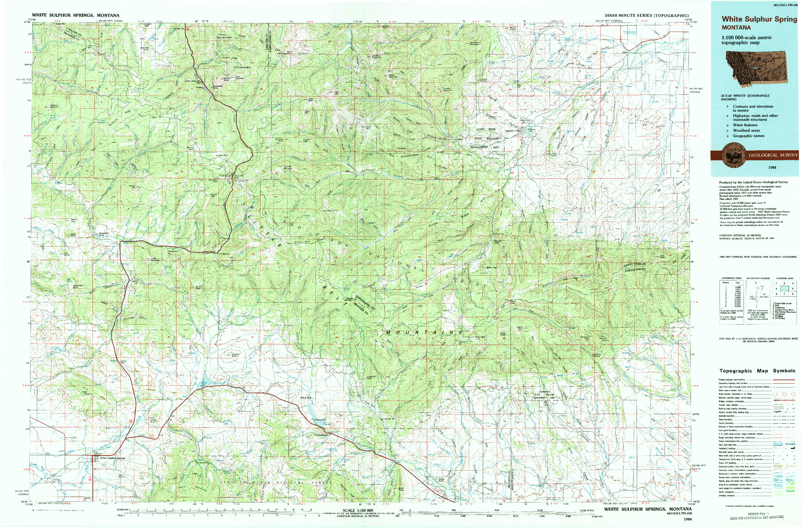 USGS 1:100000-SCALE QUADRANGLE FOR WHITE SULPHUR SPRINGS, MT 1984