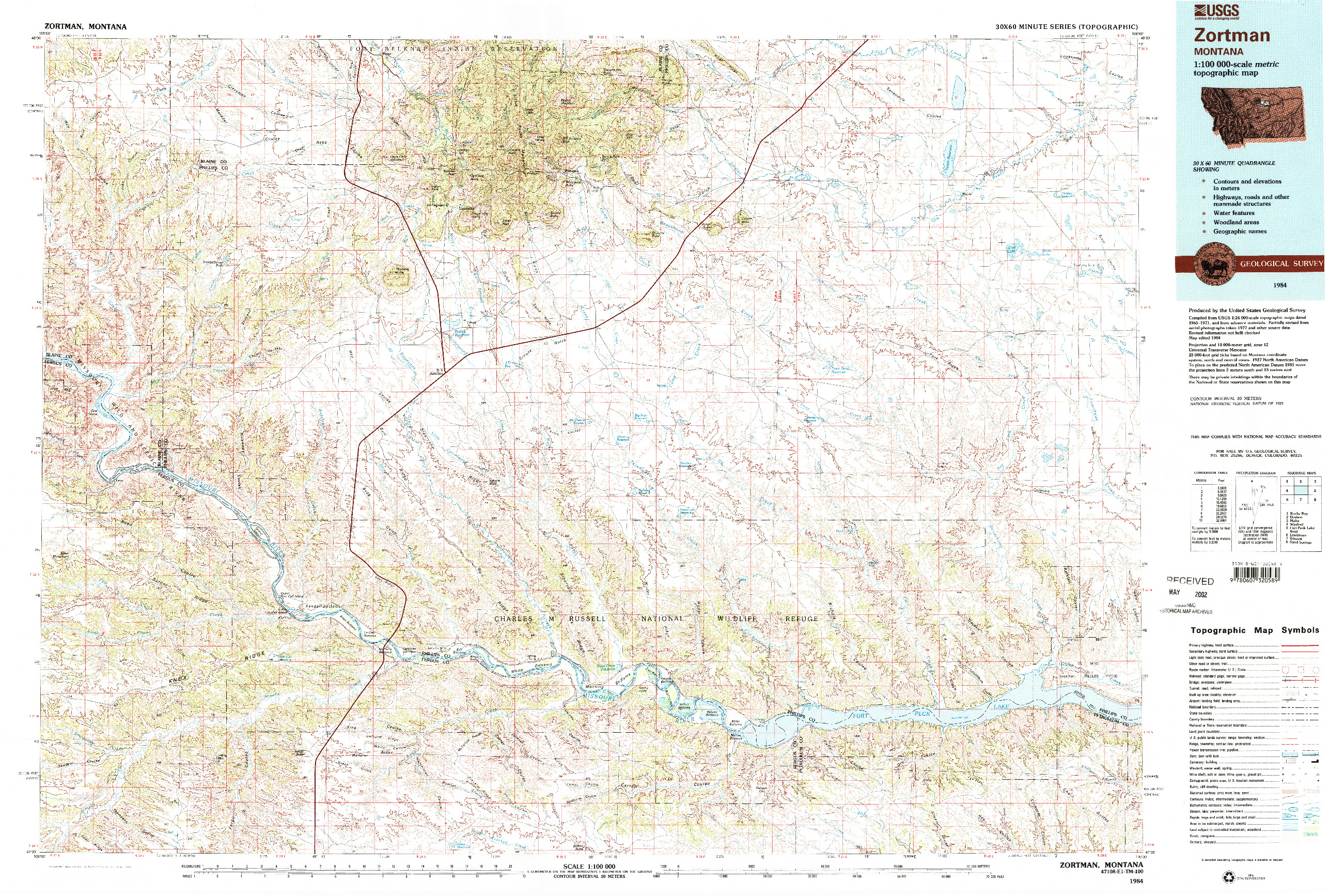 USGS 1:100000-SCALE QUADRANGLE FOR ZORTMAN, MT 1984