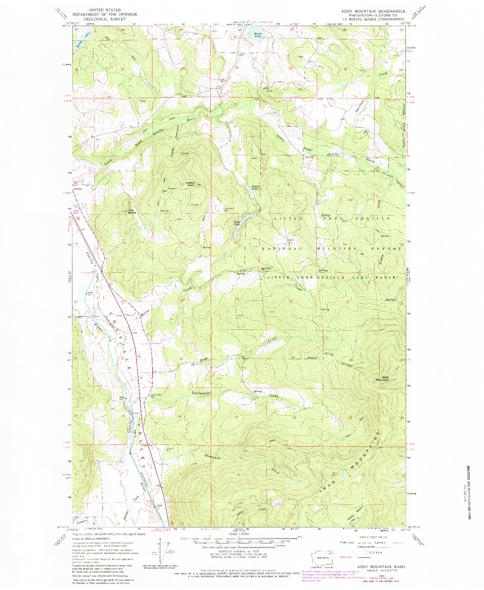 USGS 1:24000-SCALE QUADRANGLE FOR ADDY MOUNTAIN, WA 1965