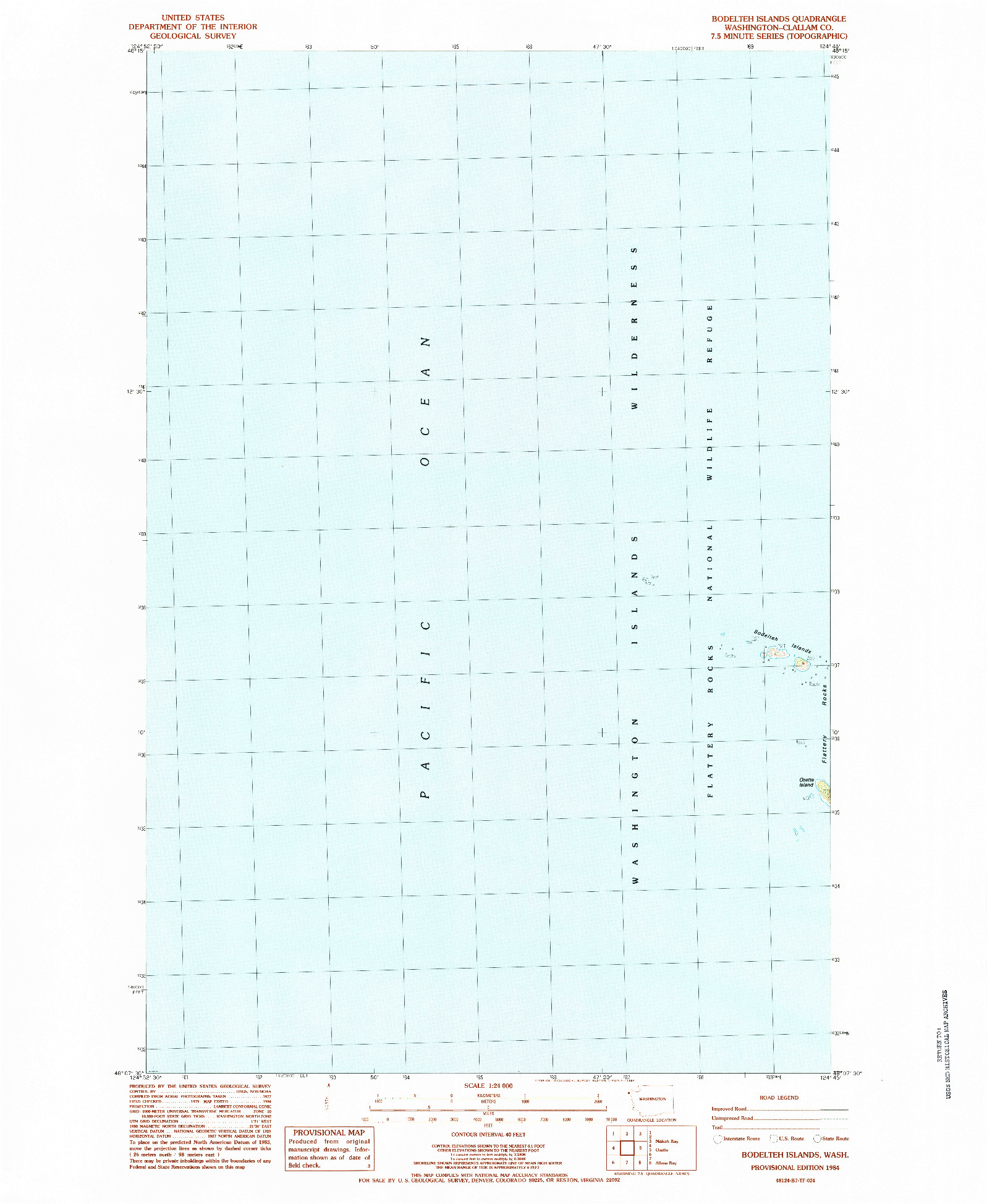 USGS 1:24000-SCALE QUADRANGLE FOR BODELTEH ISLANDS, WA 1984