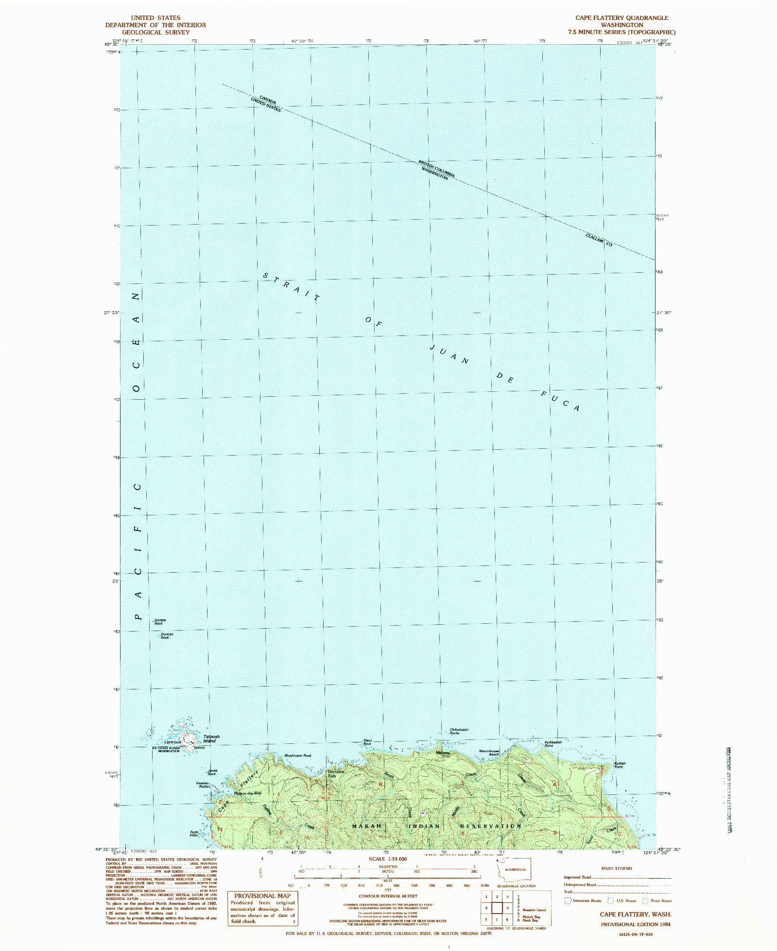 USGS 1:24000-SCALE QUADRANGLE FOR CAPE FLATTERY, WA 1984
