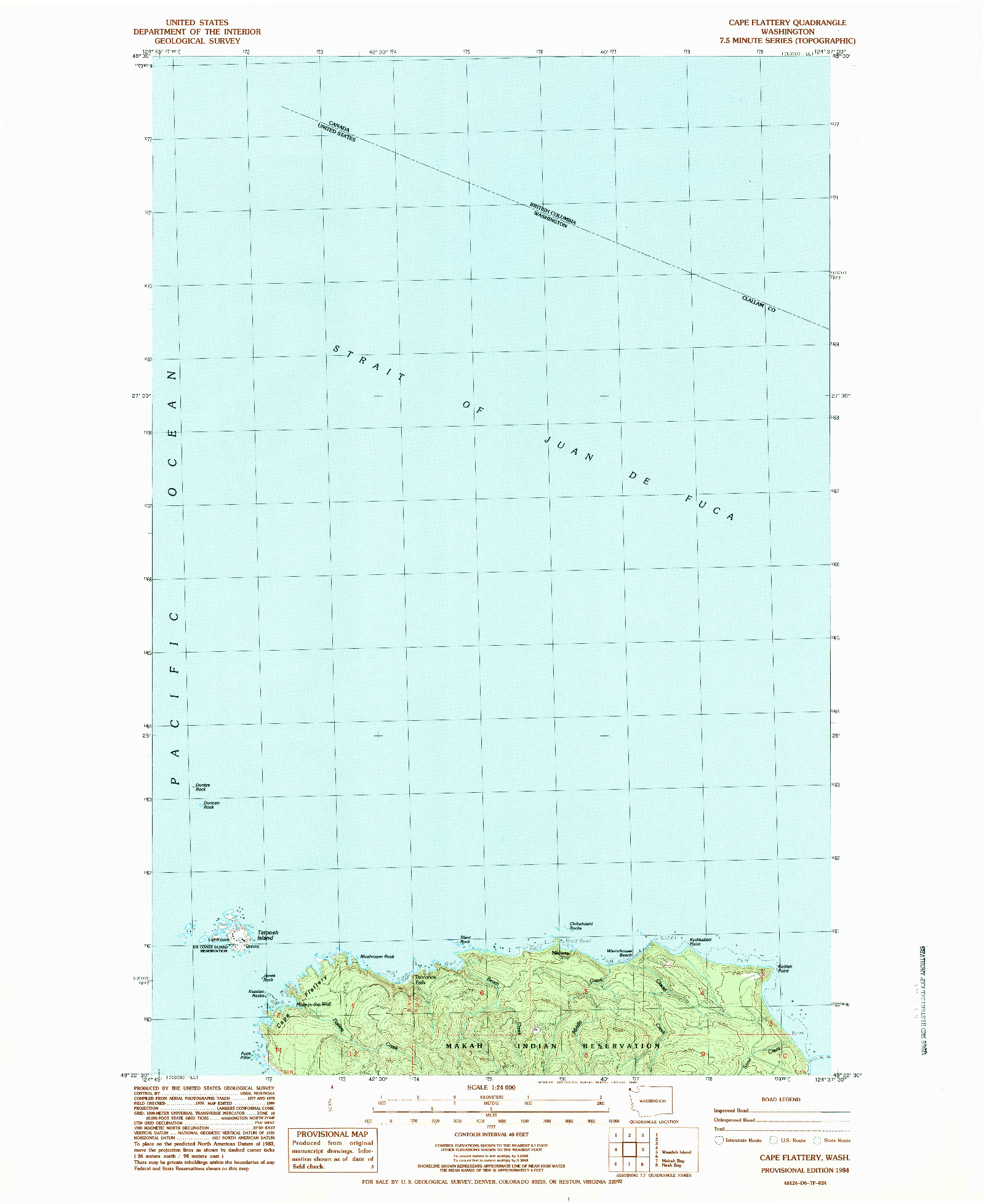 USGS 1:24000-SCALE QUADRANGLE FOR CAPE FLATTERY, WA 1984
