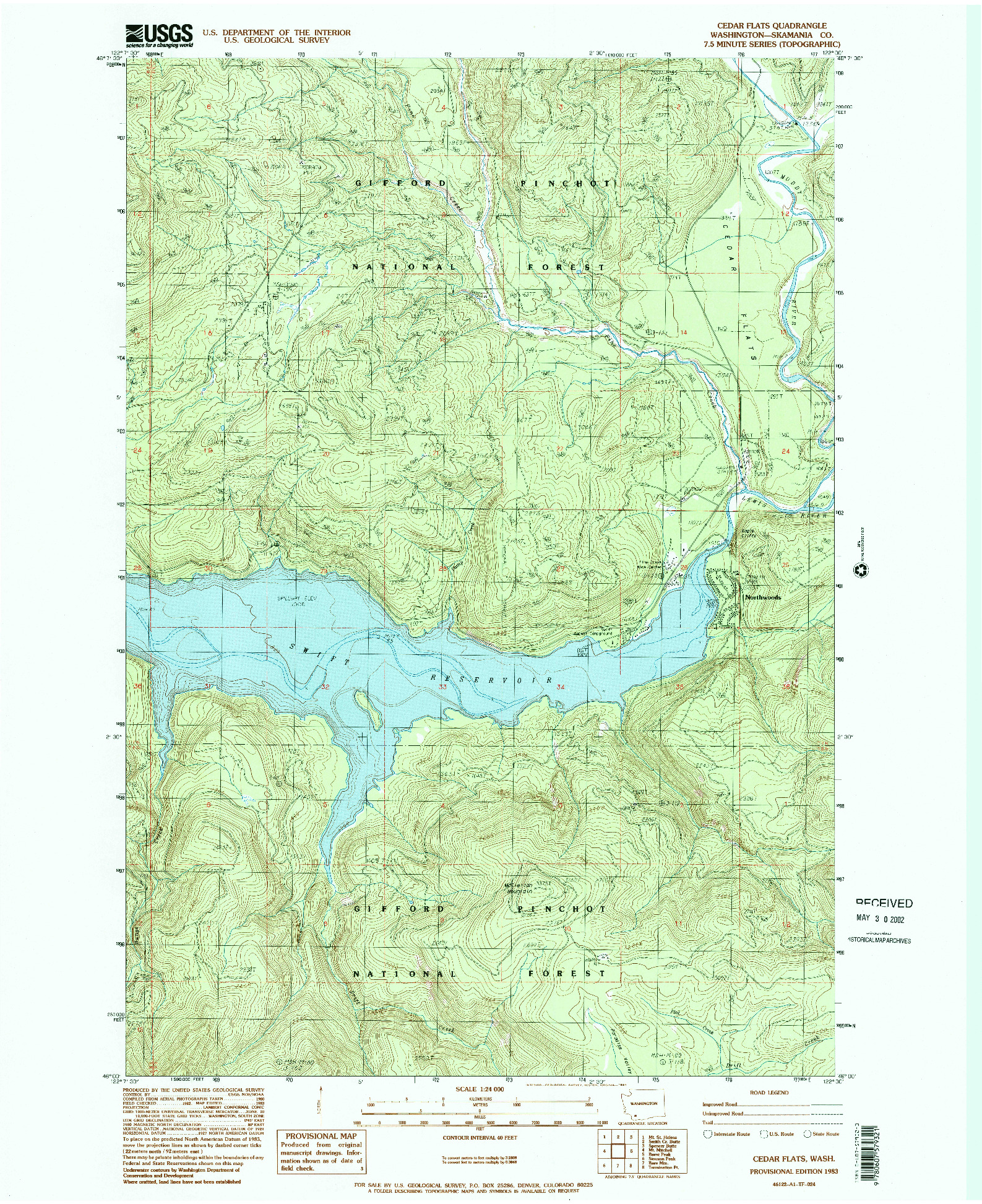 USGS 1:24000-SCALE QUADRANGLE FOR CEDAR FLATS, WA 1983
