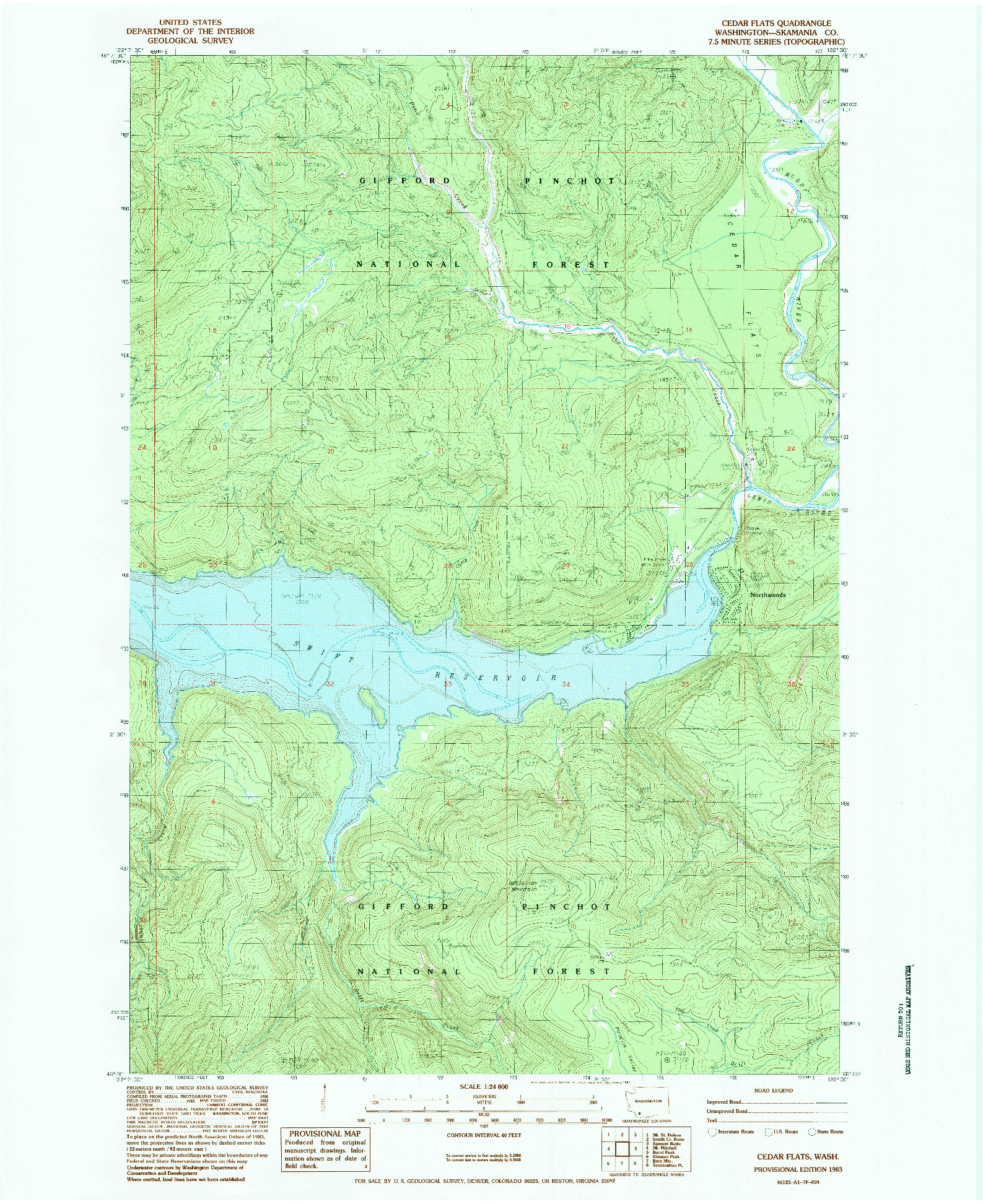 USGS 1:24000-SCALE QUADRANGLE FOR CEDAR FLATS, WA 1983