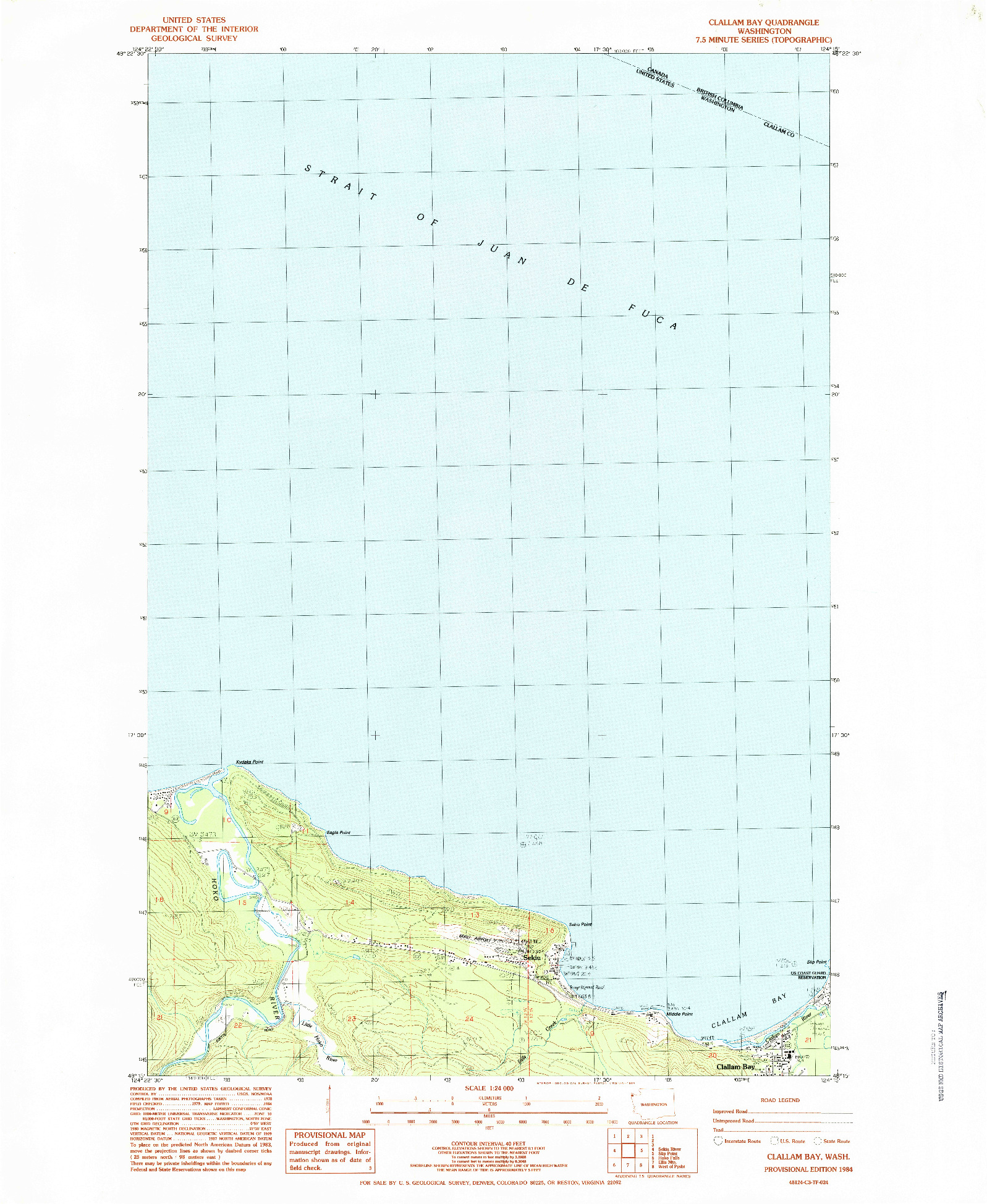 USGS 1:24000-SCALE QUADRANGLE FOR CLALLAM BAY, WA 1984