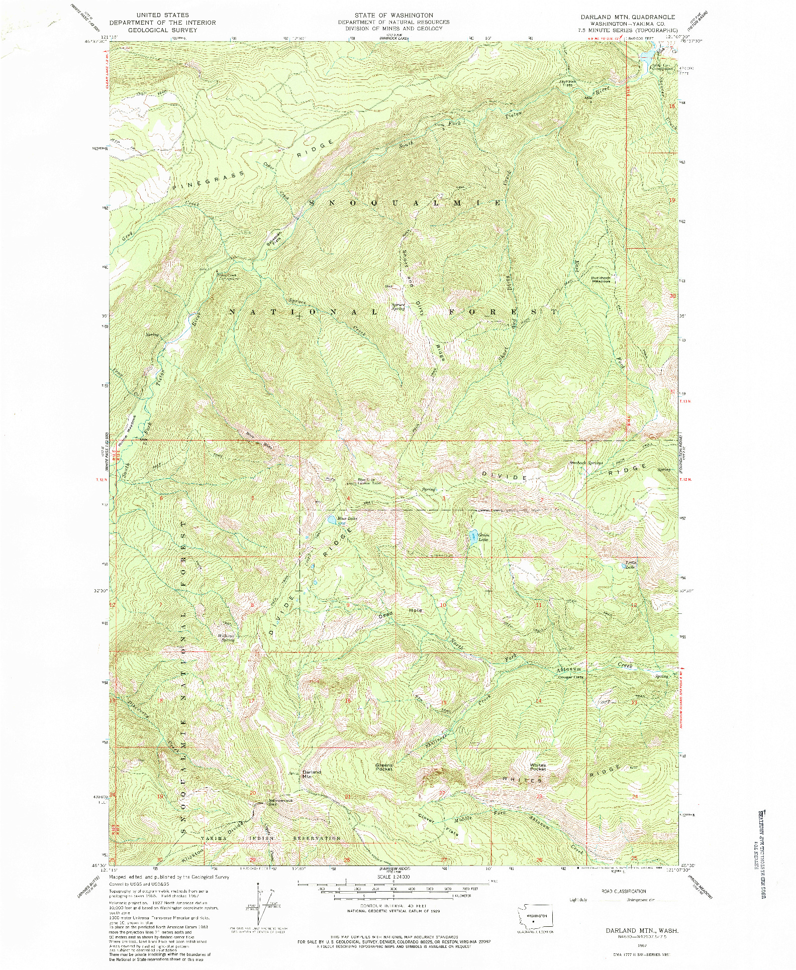 USGS 1:24000-SCALE QUADRANGLE FOR DARLAND MTN, WA 1967