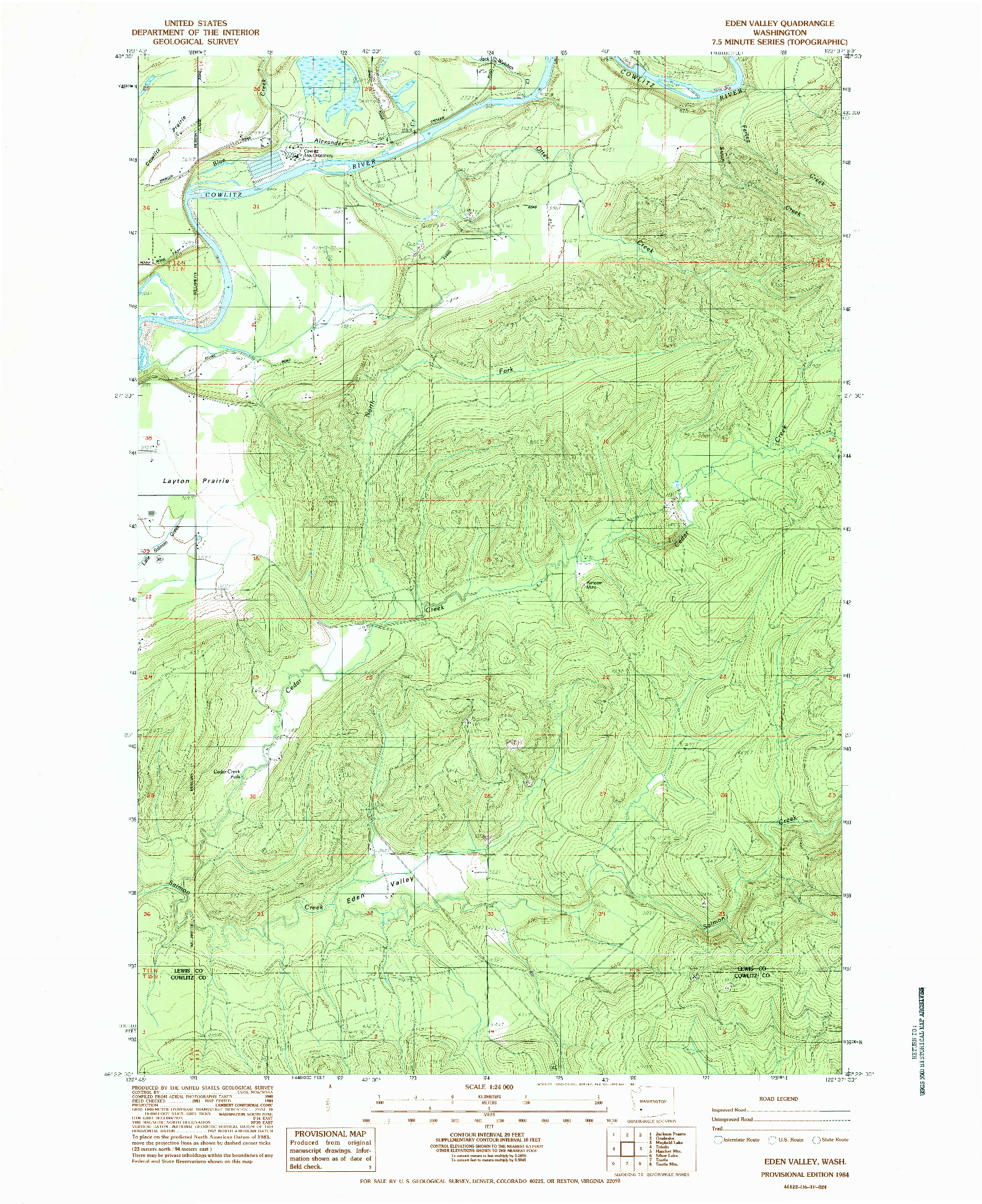 USGS 1:24000-SCALE QUADRANGLE FOR EDEN VALLEY, WA 1984