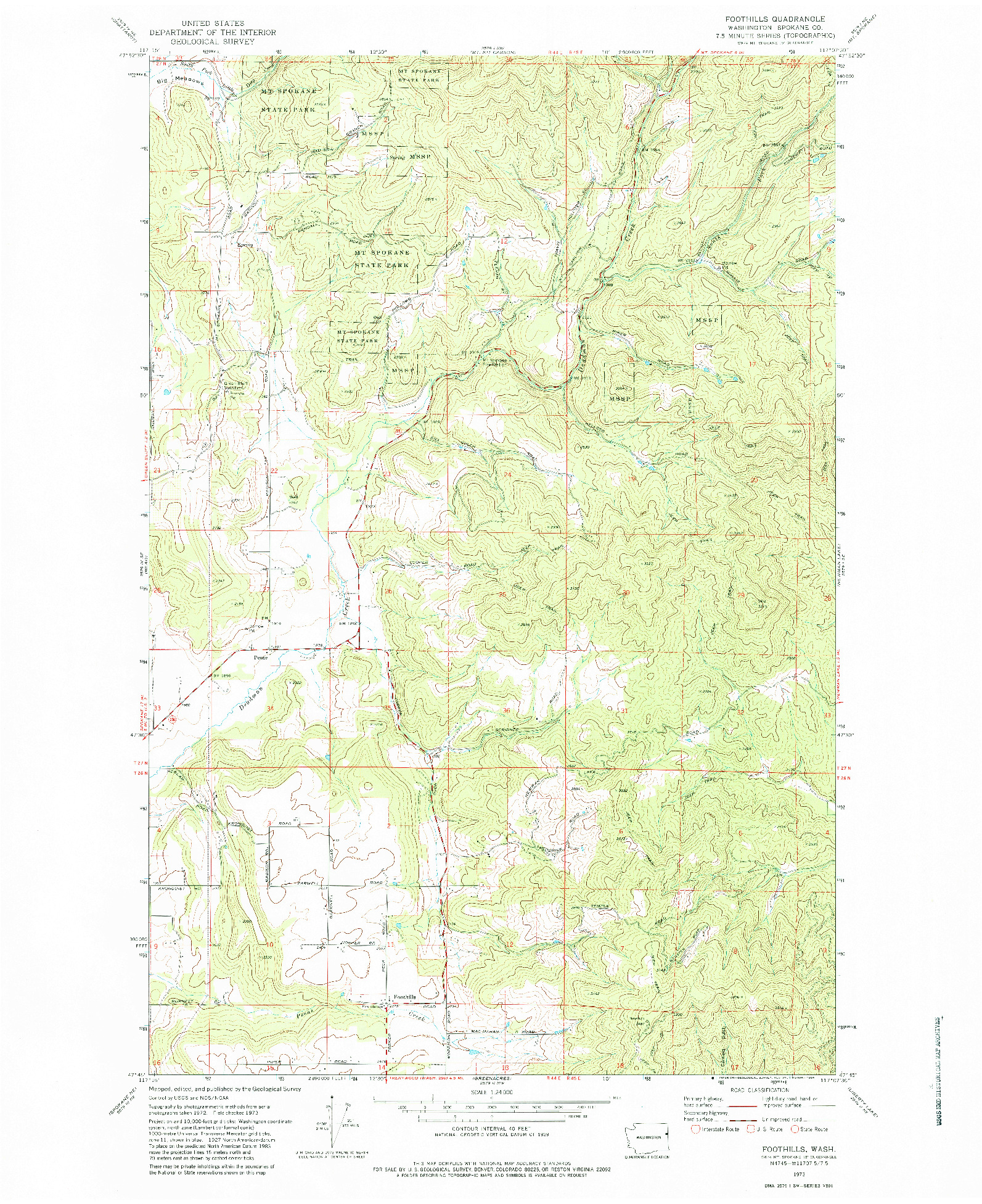 USGS 1:24000-SCALE QUADRANGLE FOR FOOTHILLS, WA 1973