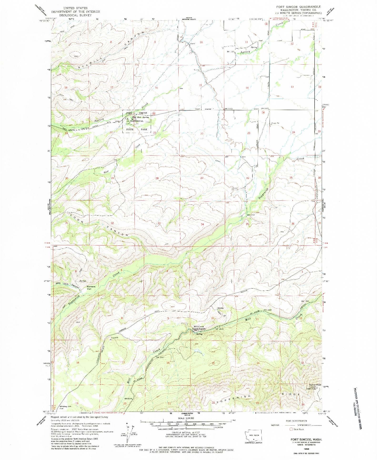 USGS 1:24000-SCALE QUADRANGLE FOR FORT SIMCOE, WA 1958