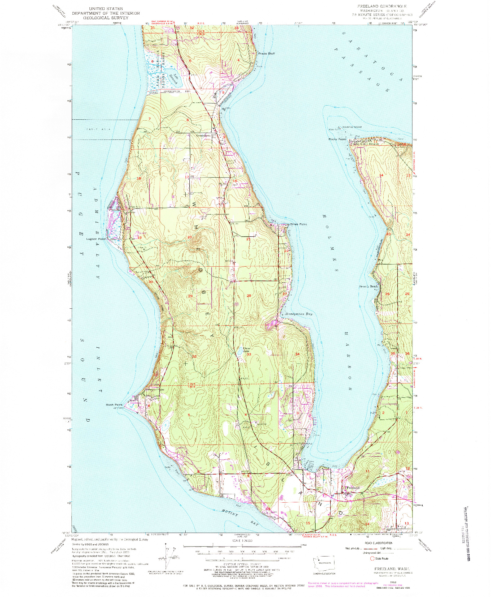 USGS 1:24000-SCALE QUADRANGLE FOR FREELAND, WA 1953