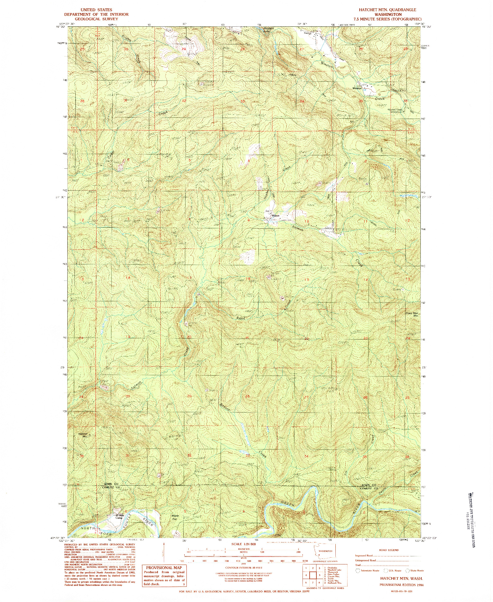 USGS 1:24000-SCALE QUADRANGLE FOR HATCHET MTN, WA 1984