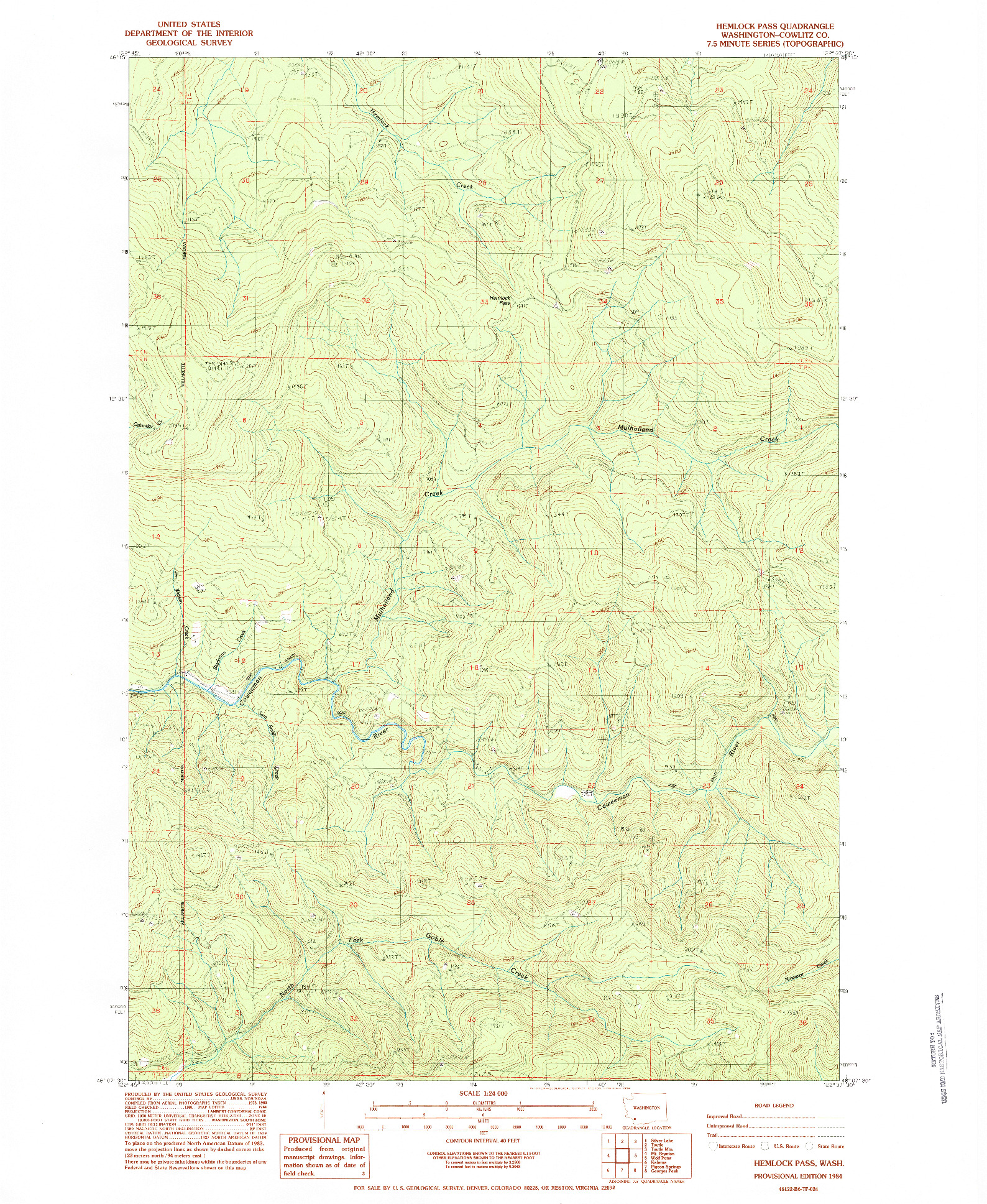 USGS 1:24000-SCALE QUADRANGLE FOR HEMLOCK PASS, WA 1984