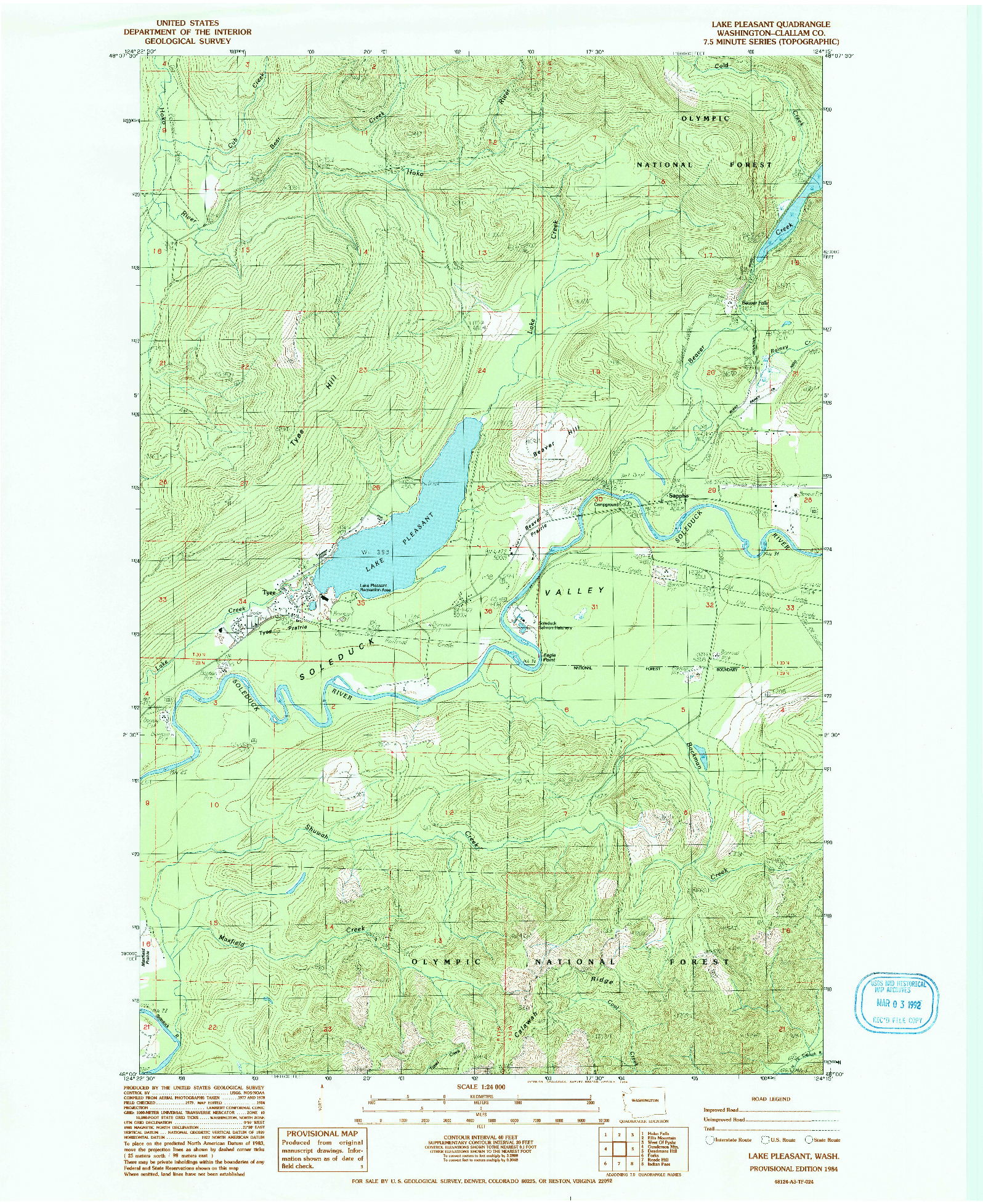 USGS 1:24000-SCALE QUADRANGLE FOR LAKE PLEASANT, WA 1984