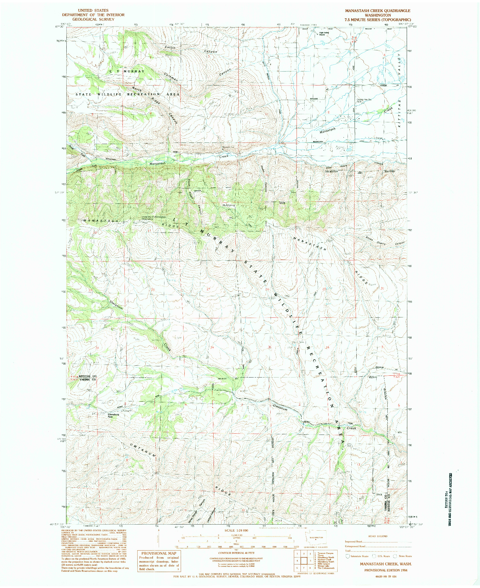 USGS 1:24000-SCALE QUADRANGLE FOR MANASTASH CREEK, WA 1984