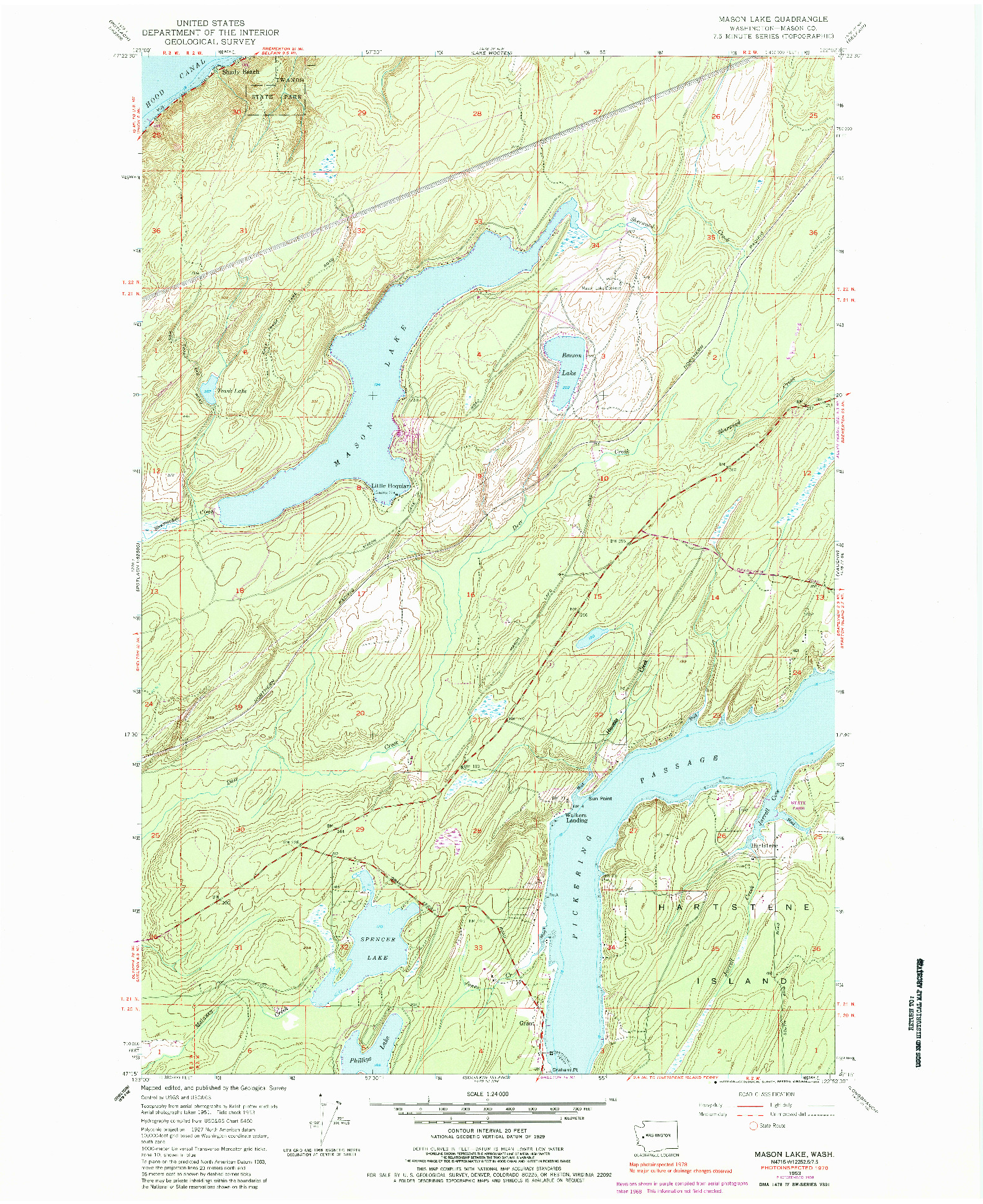 USGS 1:24000-SCALE QUADRANGLE FOR MASON LAKE, WA 1953